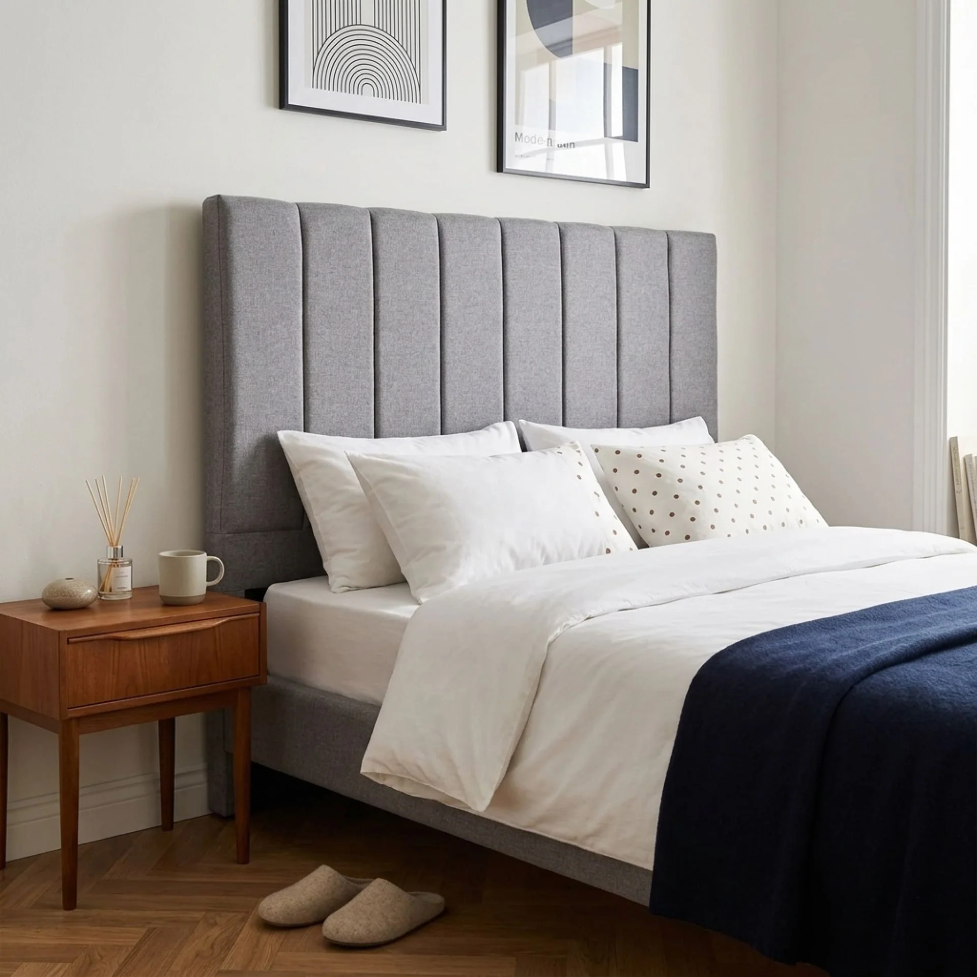 Linesta Queen Upholstered Headboard - Light Grey - Image 2
