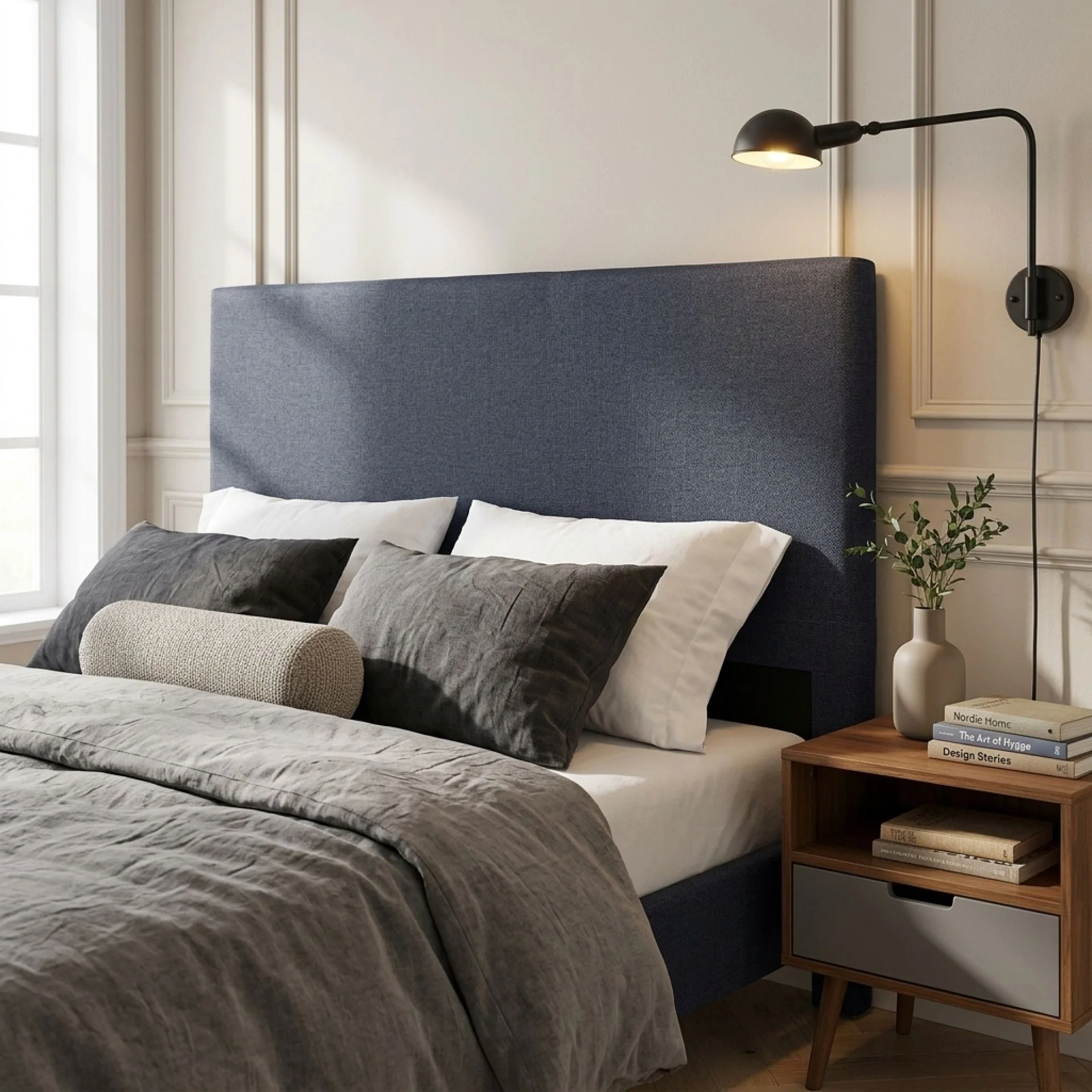 Planna Queen Upholstered Headboard - Dark Grey