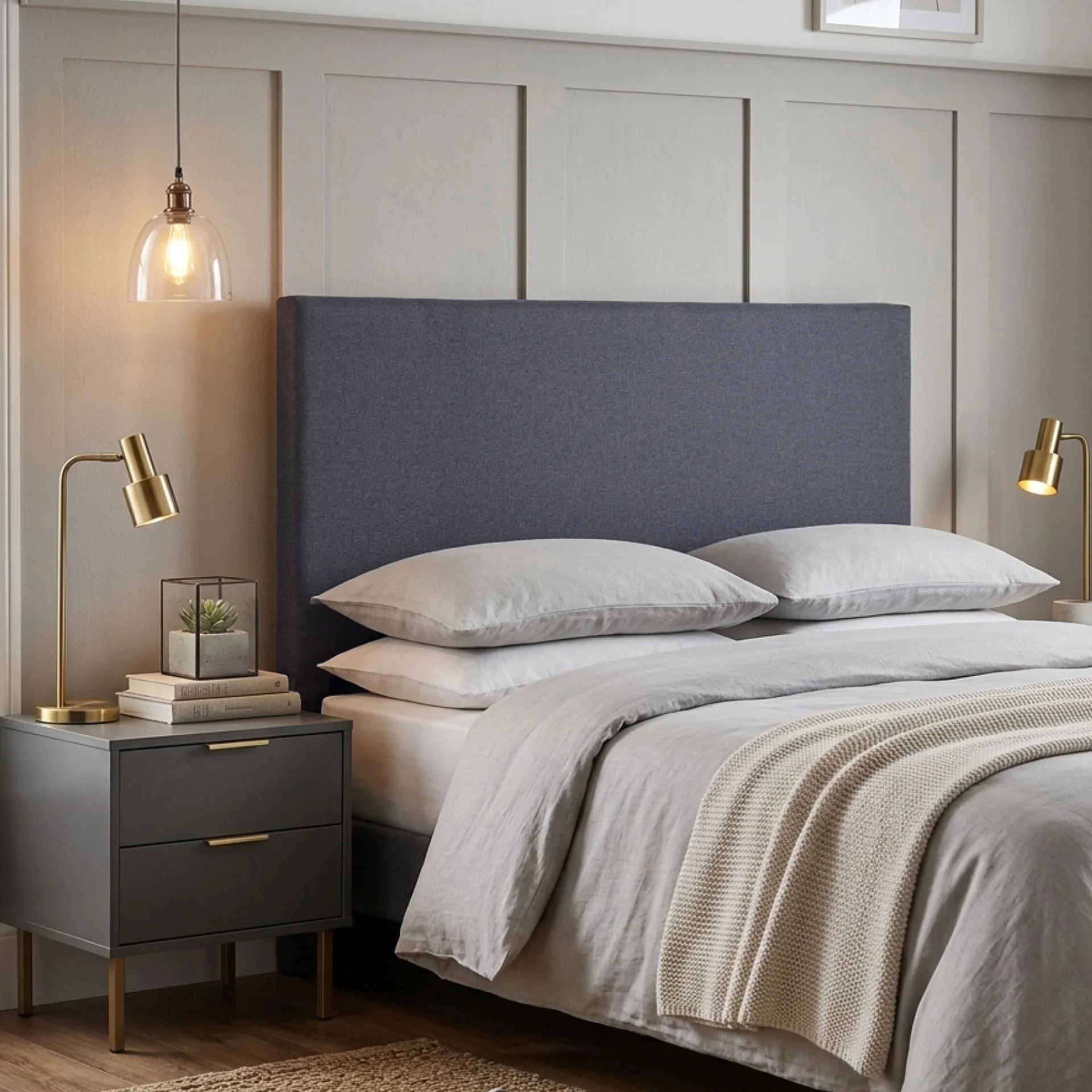 Planna Queen Upholstered Headboard - Dark Grey - Image 2