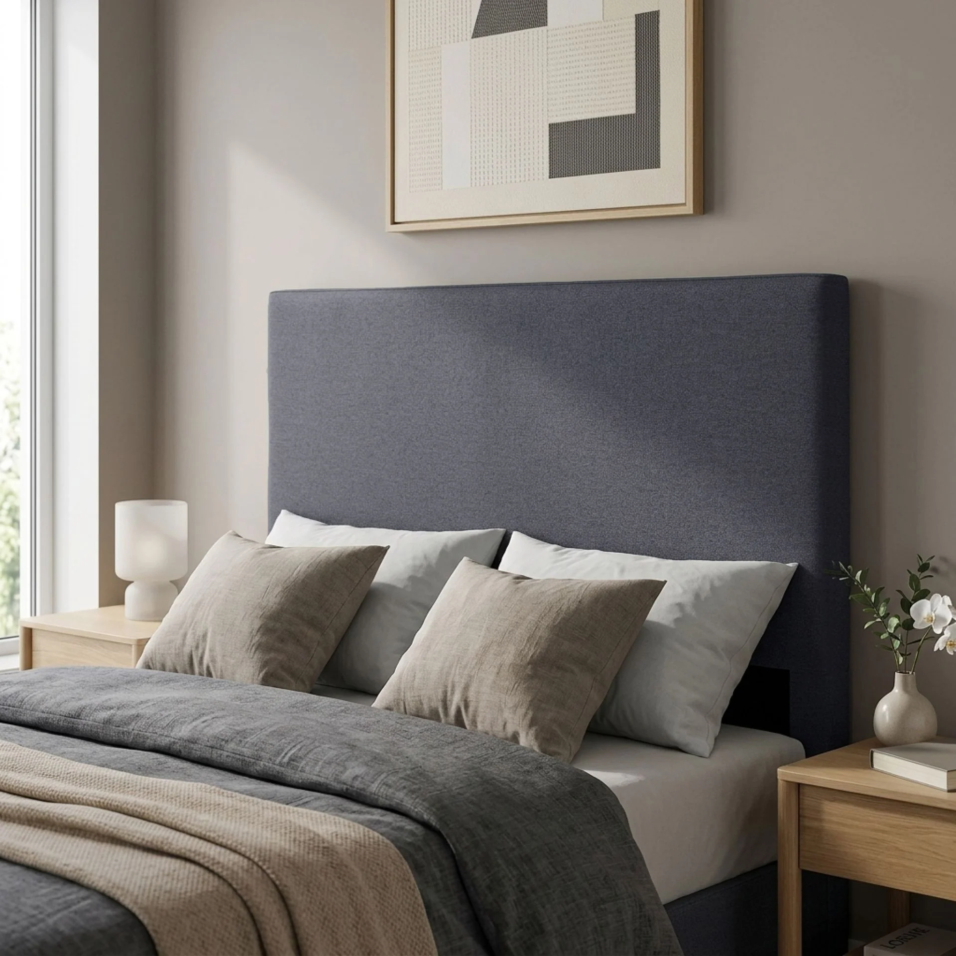 Planna Queen Upholstered Headboard - Dark Grey - Image 3