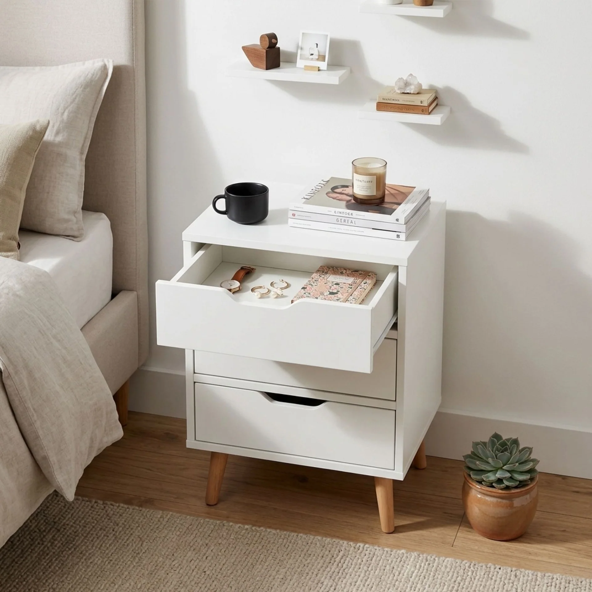 Drew Bedside Table - Maple + White - Image 2