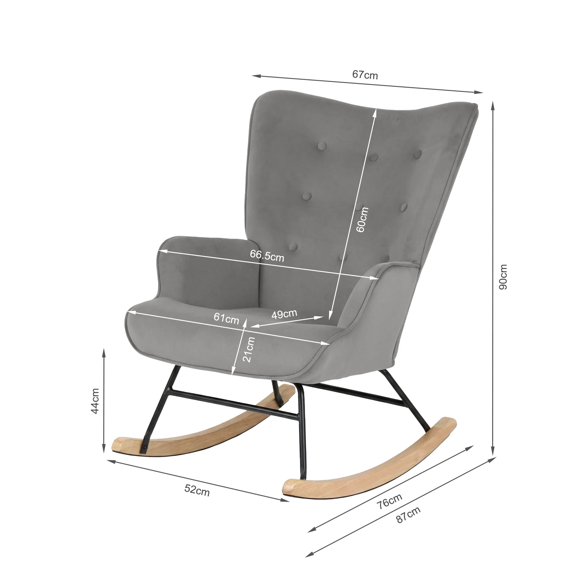 Kiva Velvet Rocking Armchair - Dark Grey - Image 14