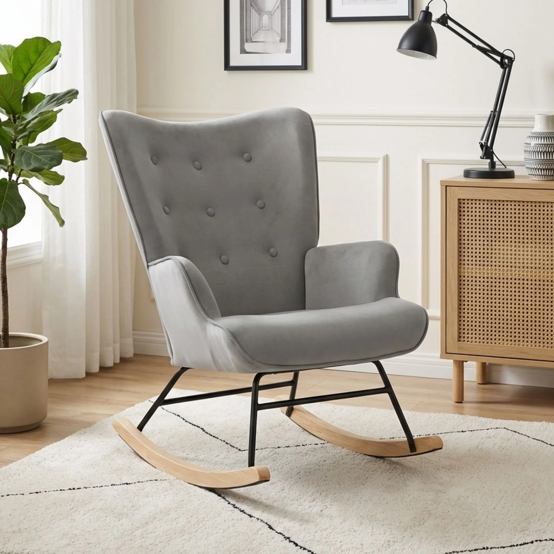 Kiva Velvet Rocking Armchair - Dark Grey - Image 3