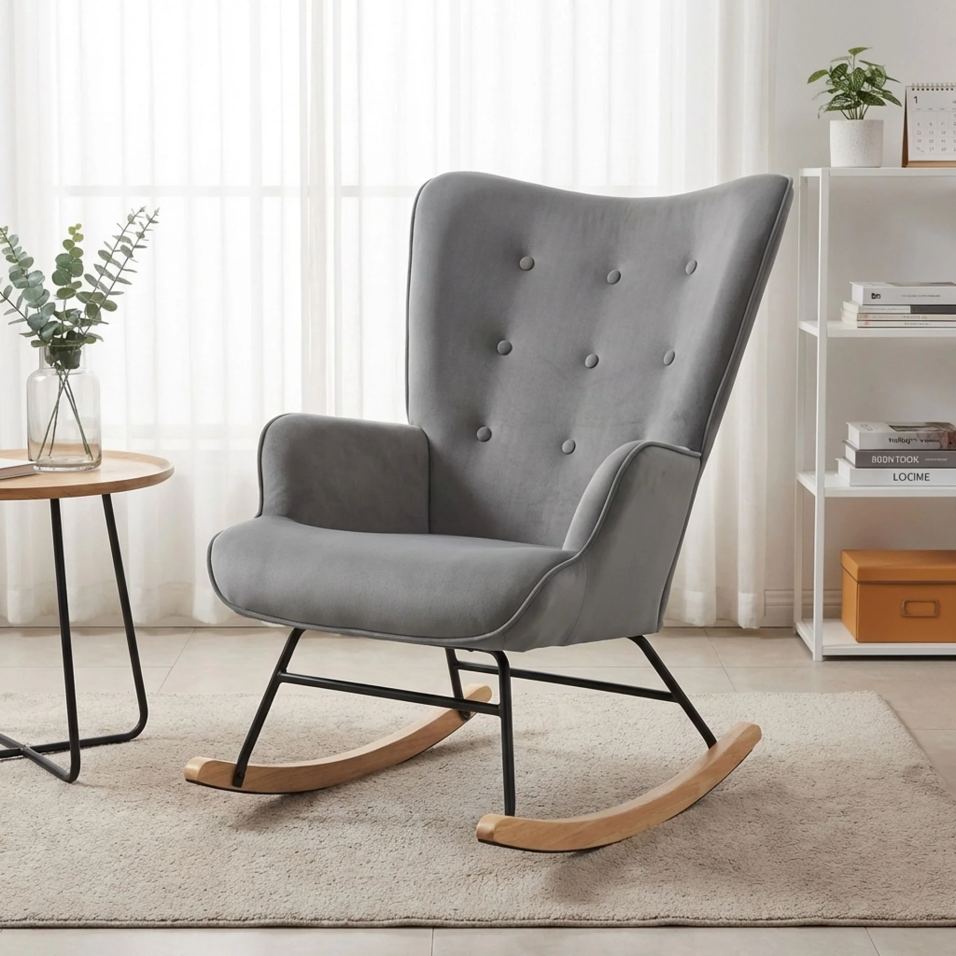 Kiva Velvet Rocking Armchair - Dark Grey - Image 7