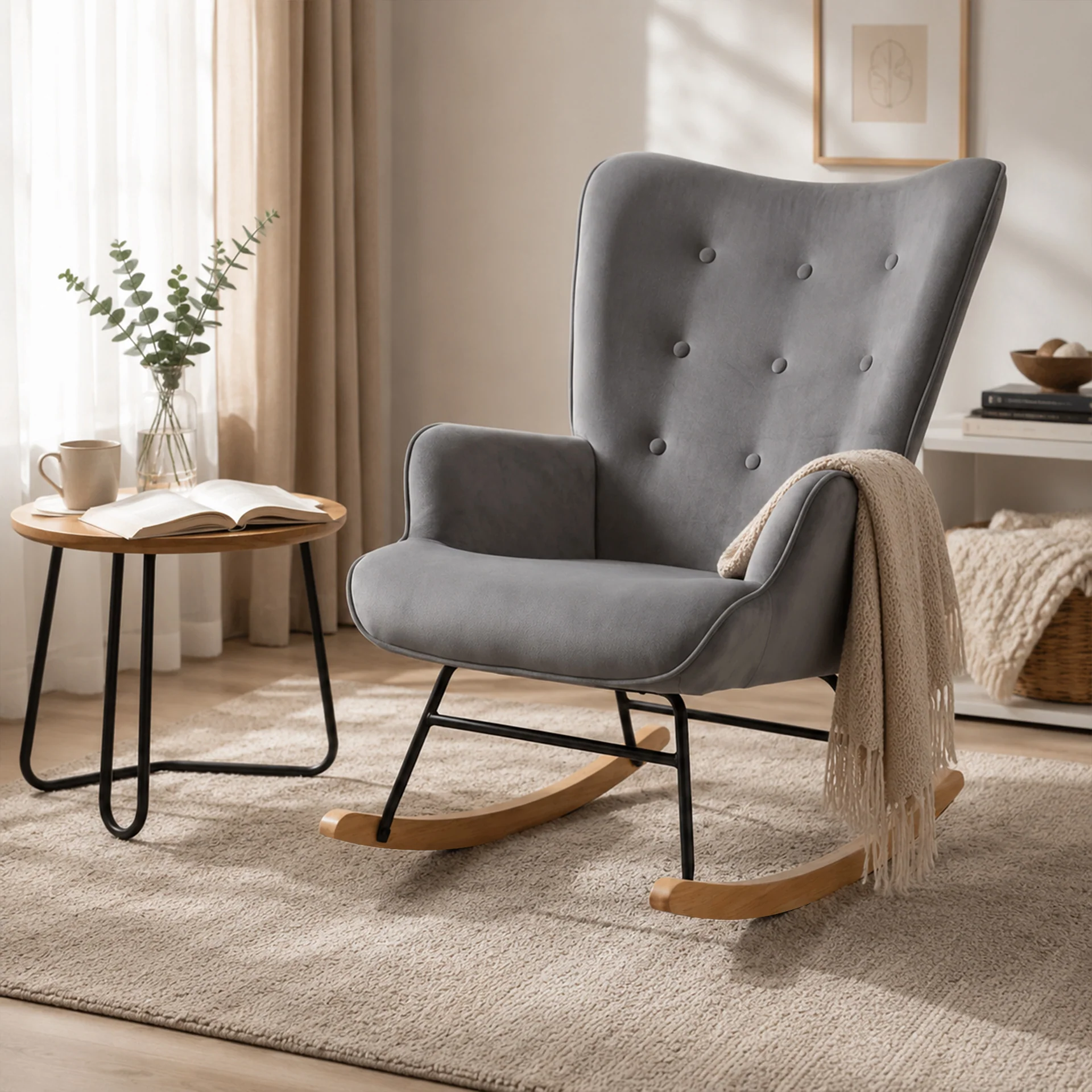 Kiva Velvet Rocking Armchair - Dark Grey - Image 8