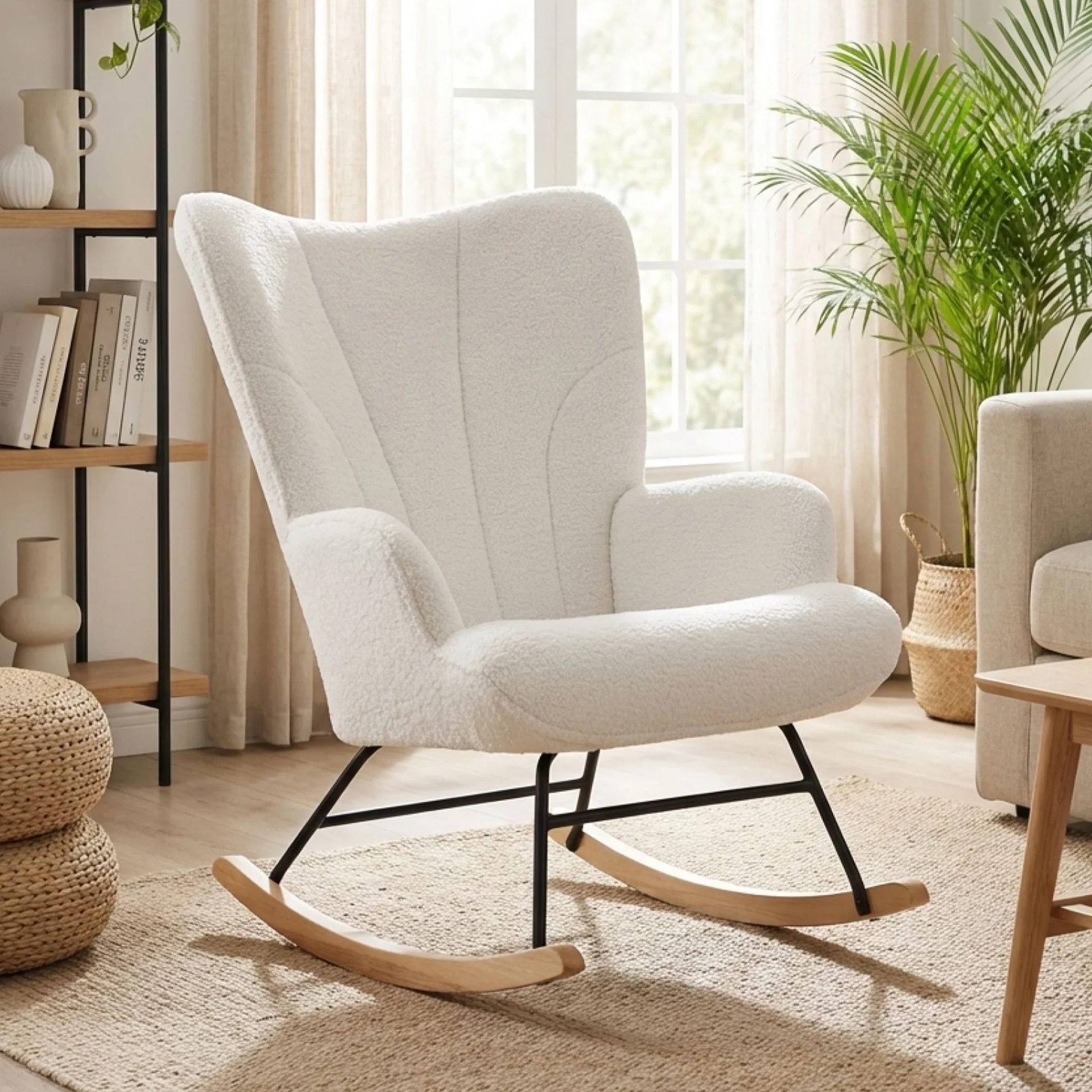 Liva Boucle Rocking Armchair - White - Image 3