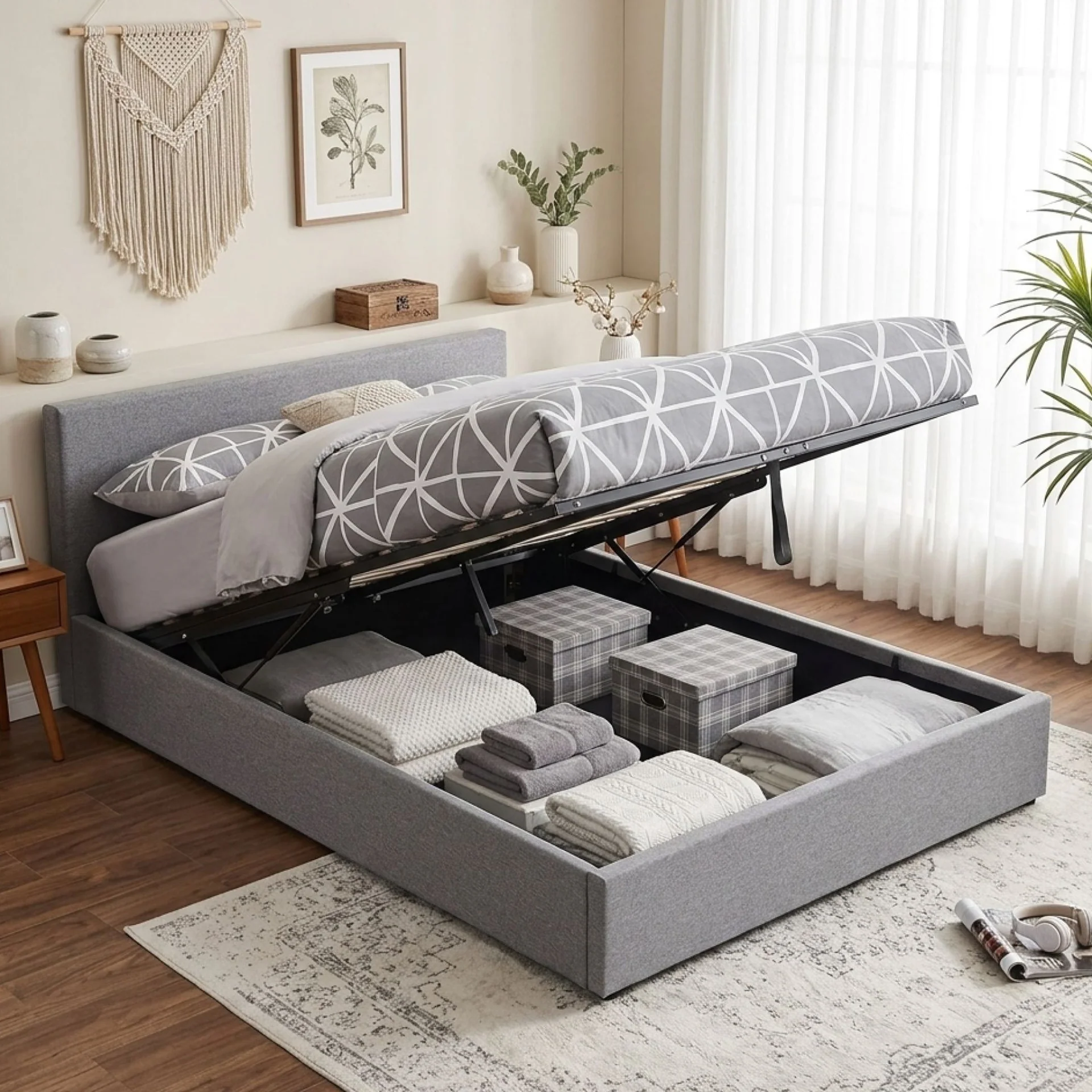 Violet Queen Gas Lift Bed Frame - Light Grey