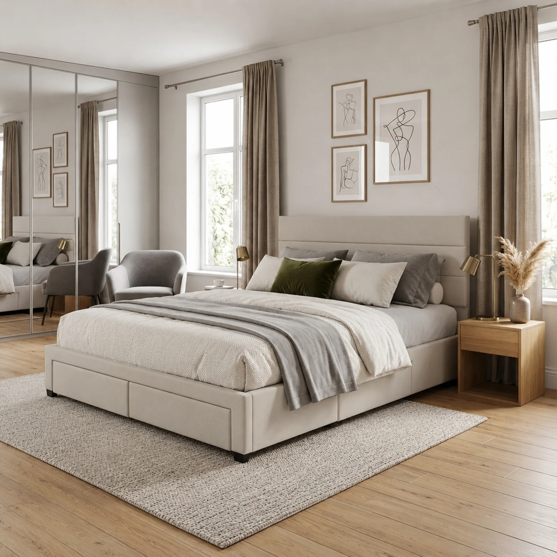 Arbor Super King Bed Frame with 4 Drawers - Beige - Image 4