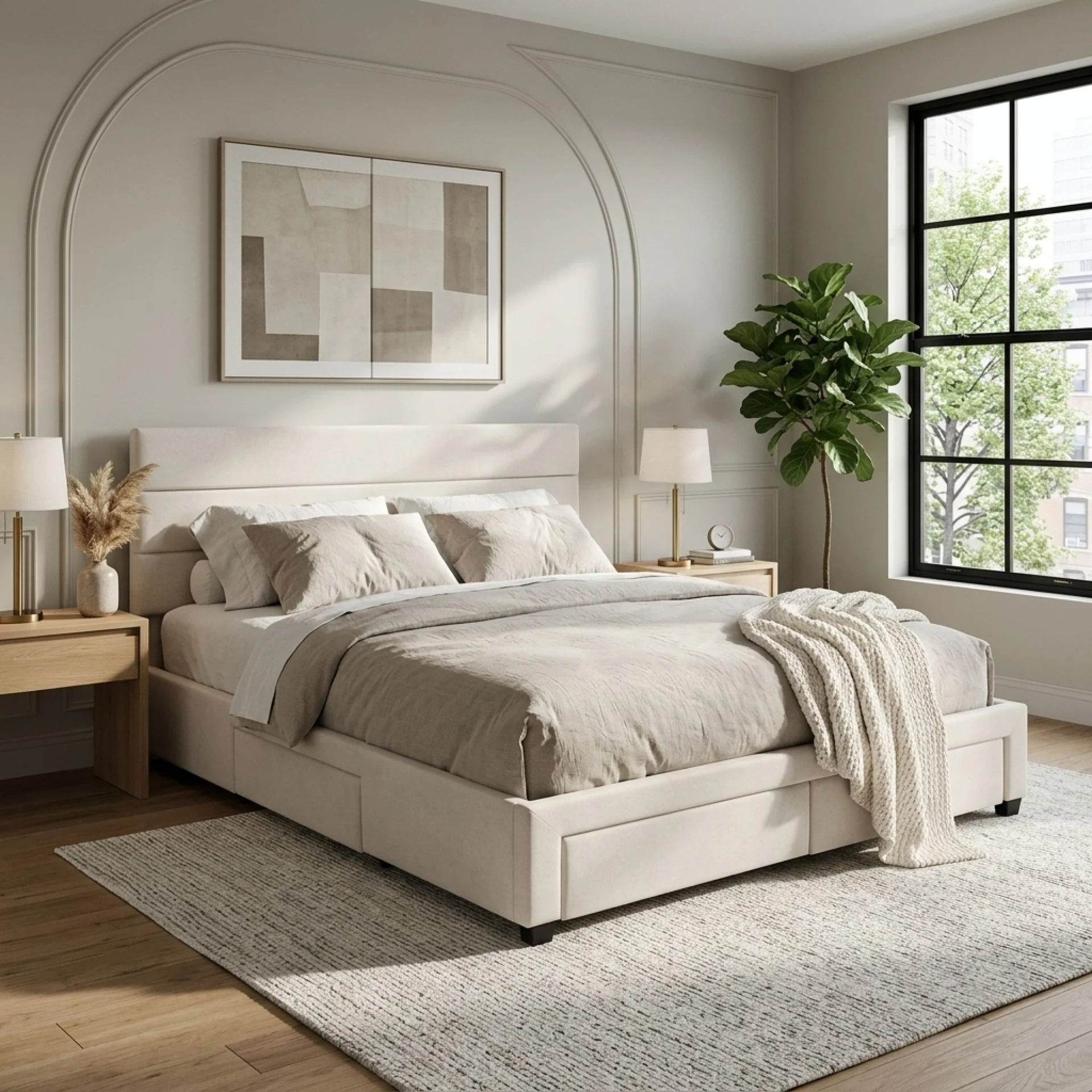 Arbor Super King Bed Frame with 4 Drawers - Beige - Image 5