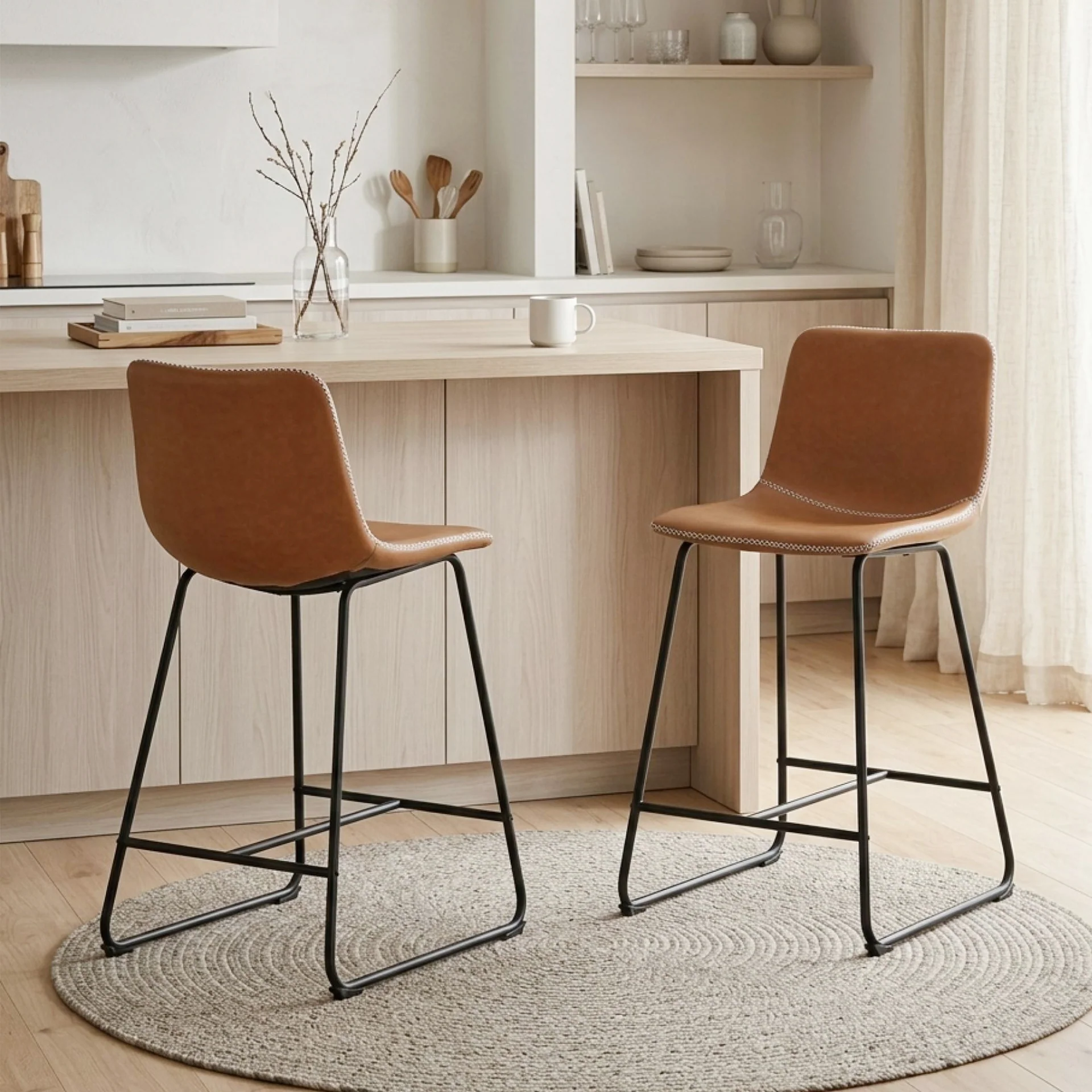 Luke PU Leather Bar Stool - Set of 2 - Orange - Image 4