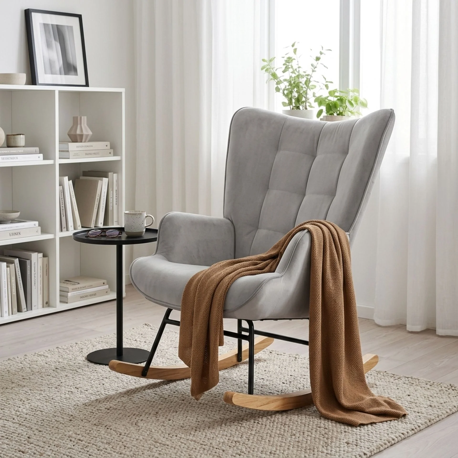 Lull Chenille Rocking Armchair - Slate Grey