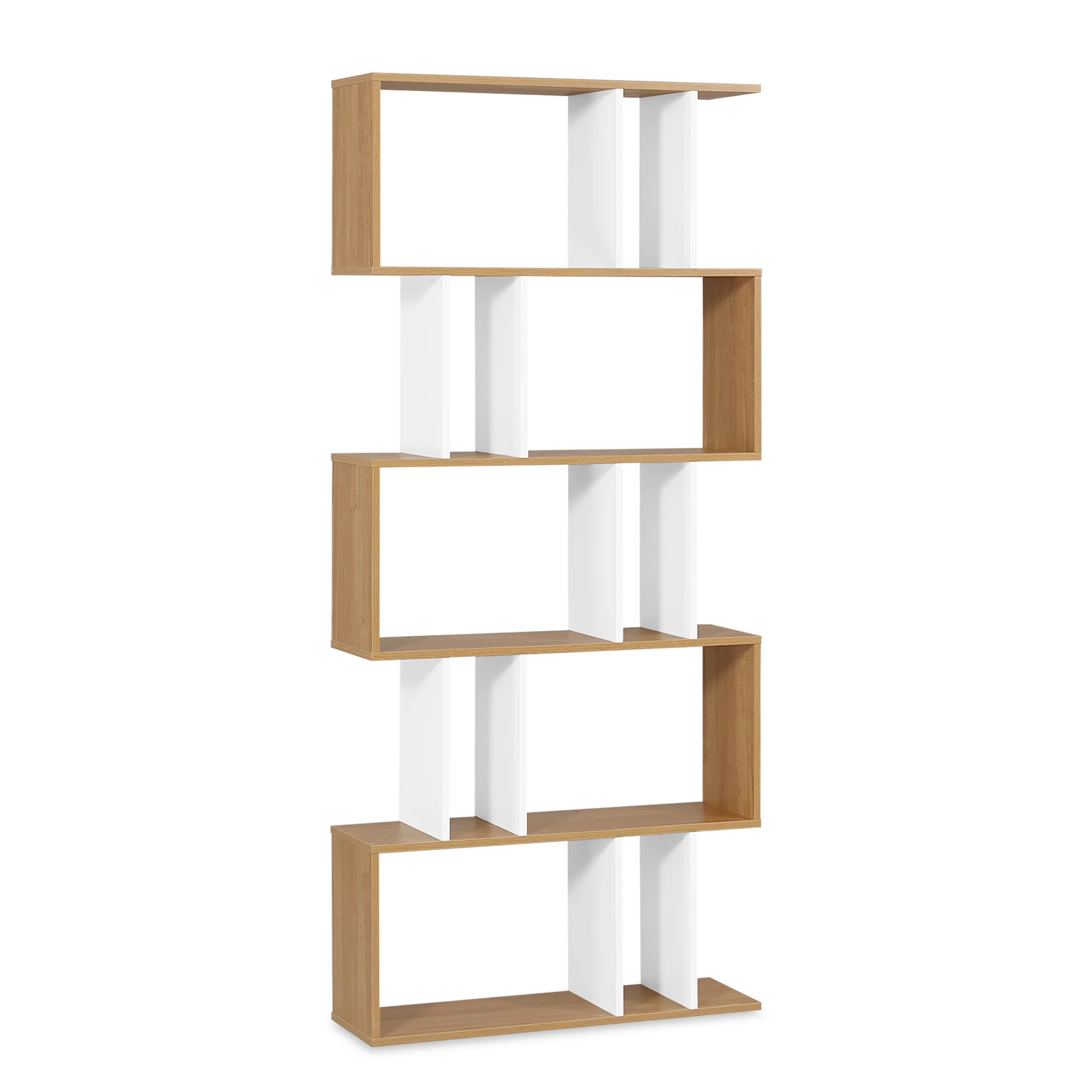 Lumo 5 Tier Bookshelf Display Shelf - Natural + White - Image 7