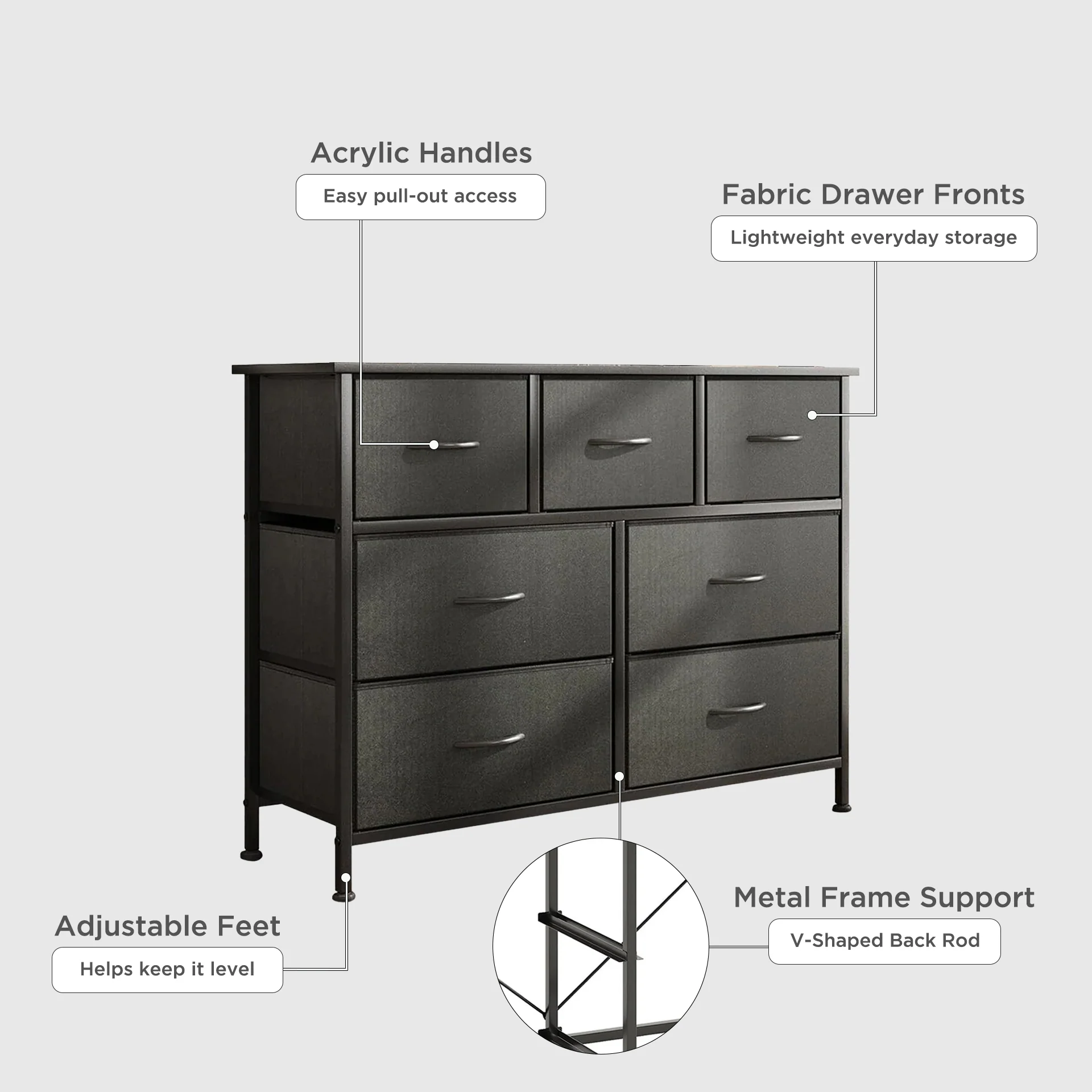 Madilyn 7 Drawers Lowboy - Black - Image 3