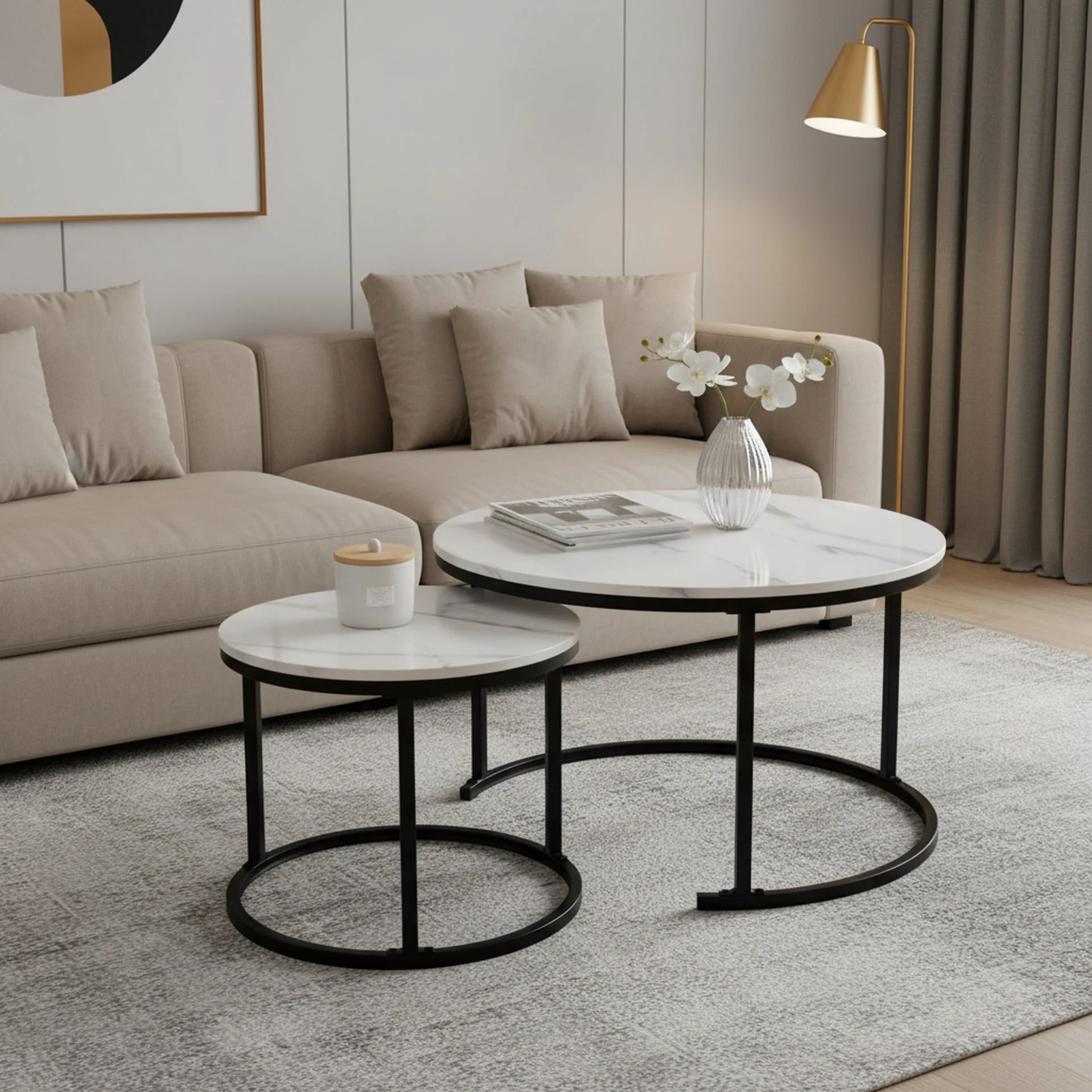 Mainit Nesting Coffee Table - Set of 2 - White + Black - Image 3
