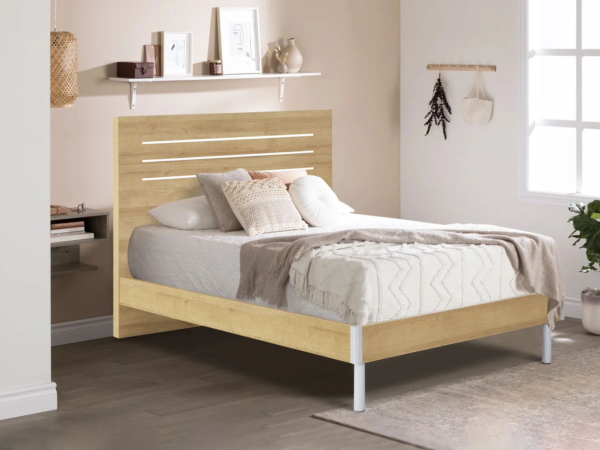 Makalu Double Wooden Bed Frame - Oak - Image 2