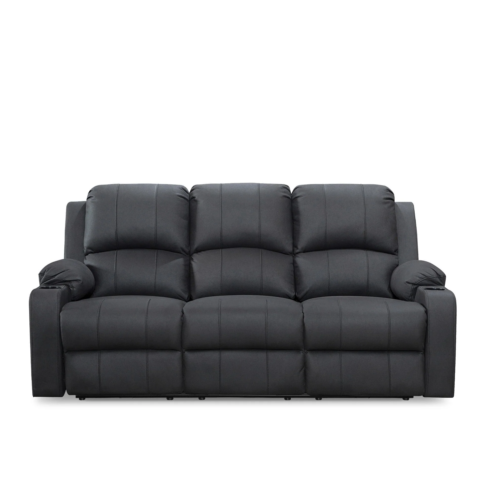 Marton Manual 3 Seater Recliner Sofa - Black - Image 10
