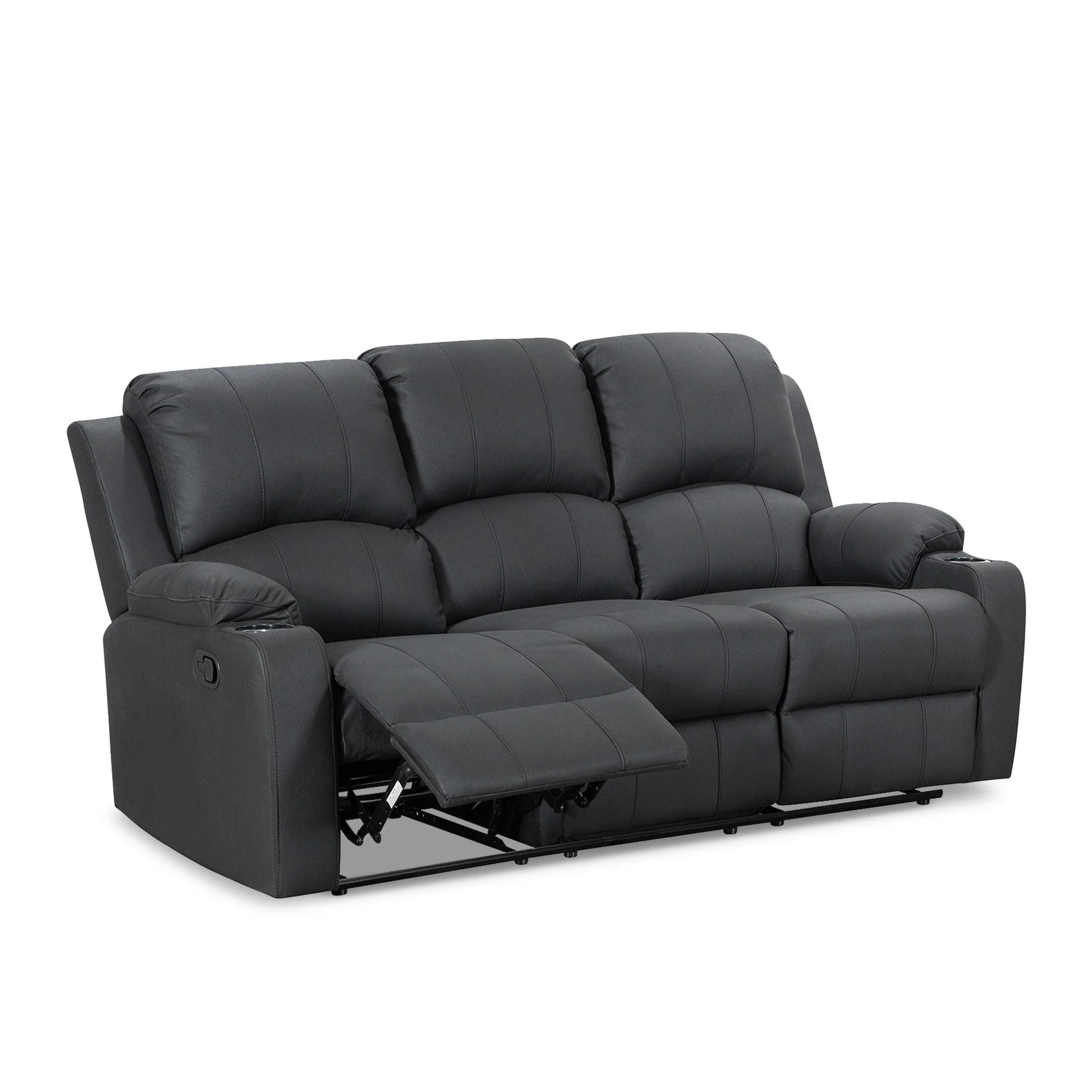 Marton Manual 3 Seater Recliner Sofa - Black - Image 11