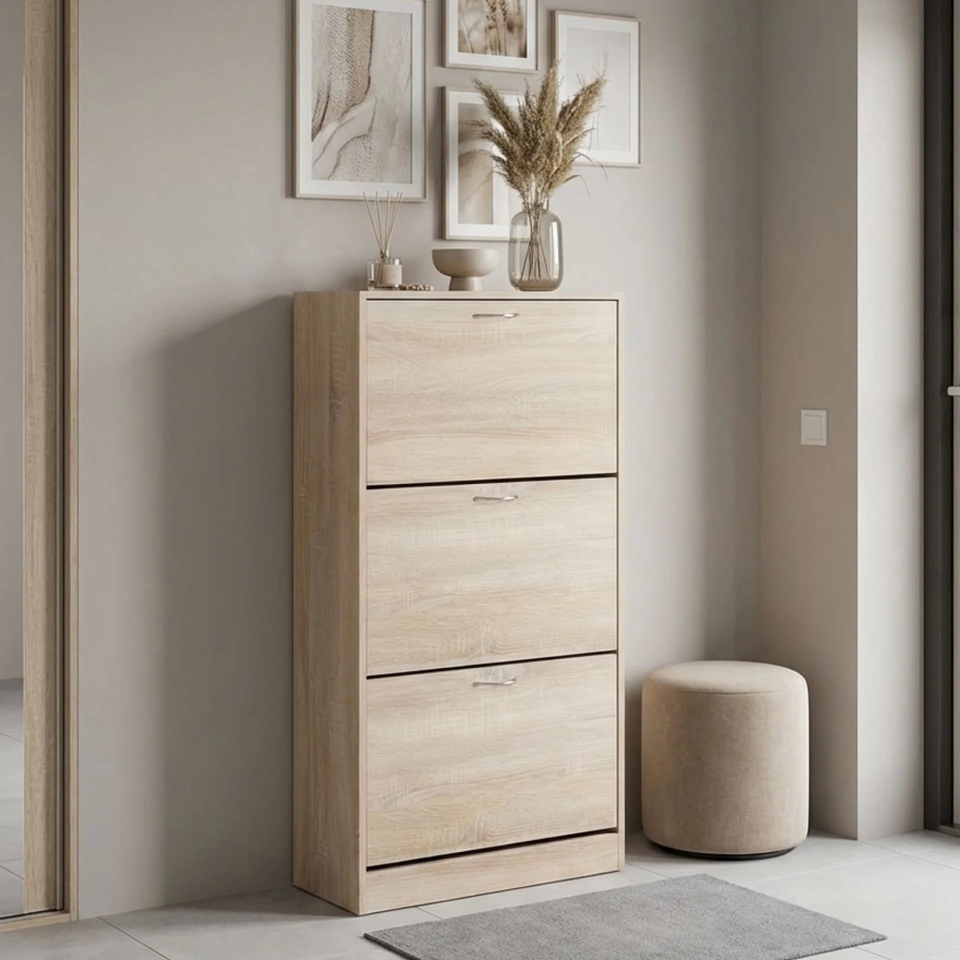 Matilda 3 Drawer Shoe Cabinet Storage Rack - Maple - Image 3