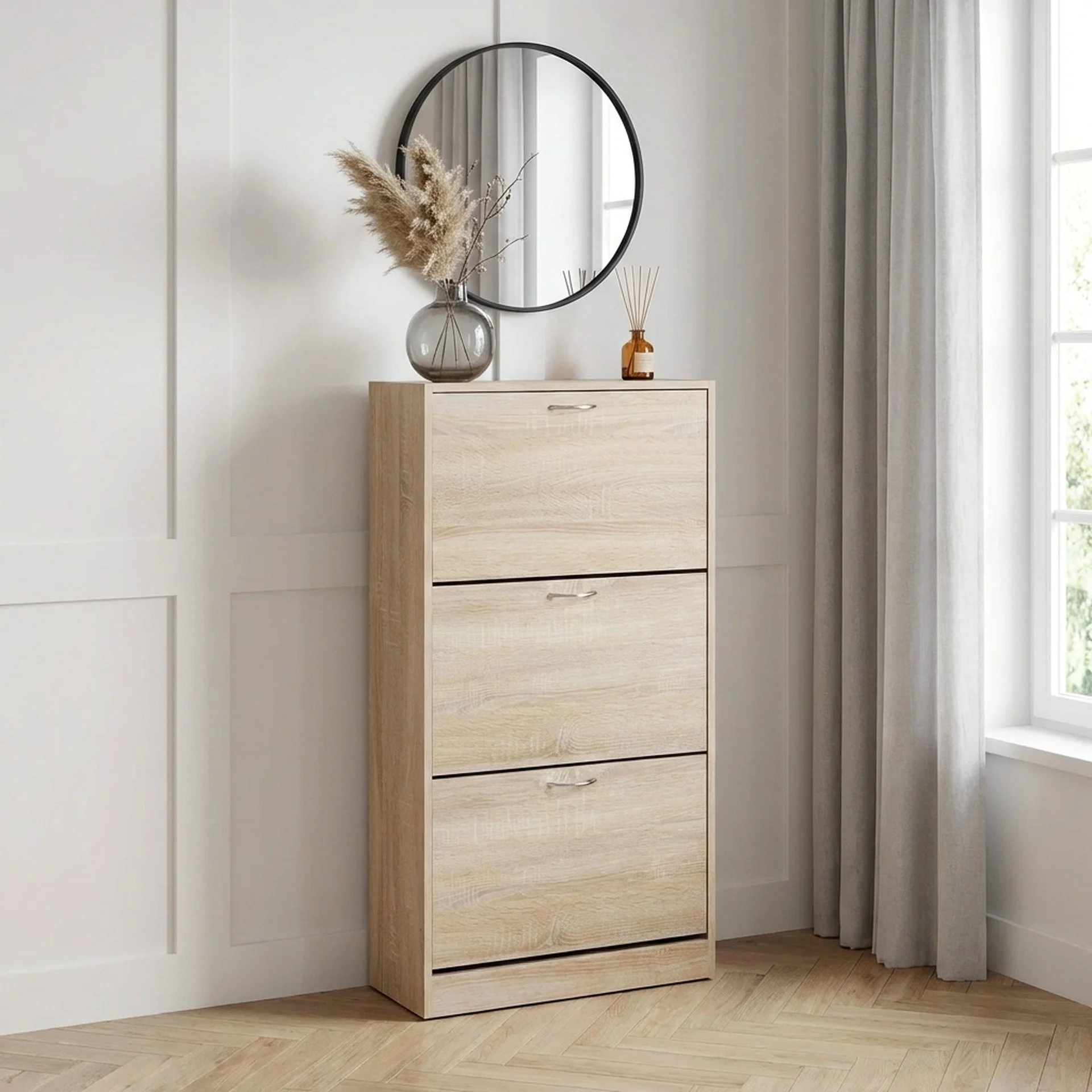 Matilda 3 Drawer Shoe Cabinet Storage Rack - Maple - Image 4