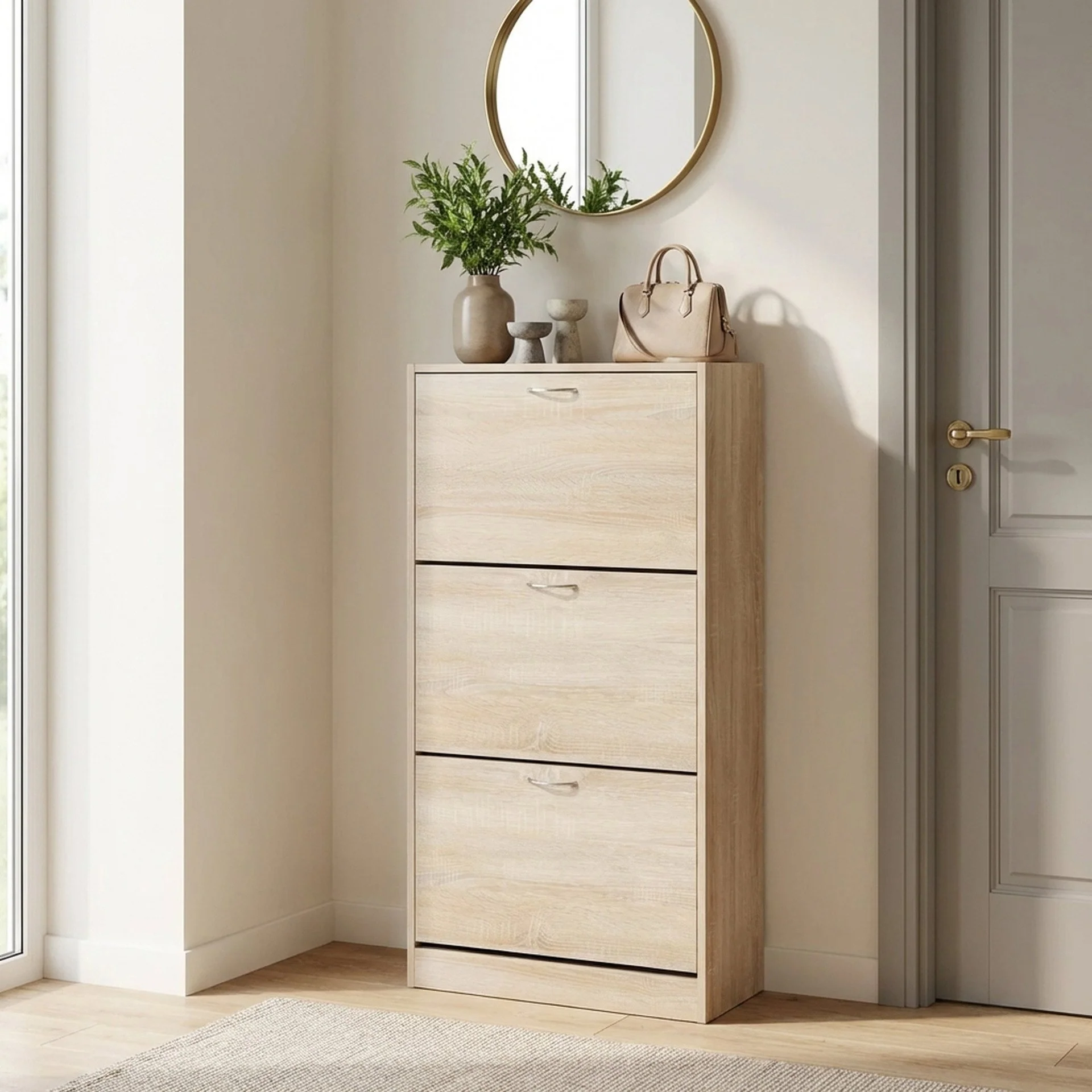 Matilda 3 Drawer Shoe Cabinet Storage Rack - Maple - Image 6