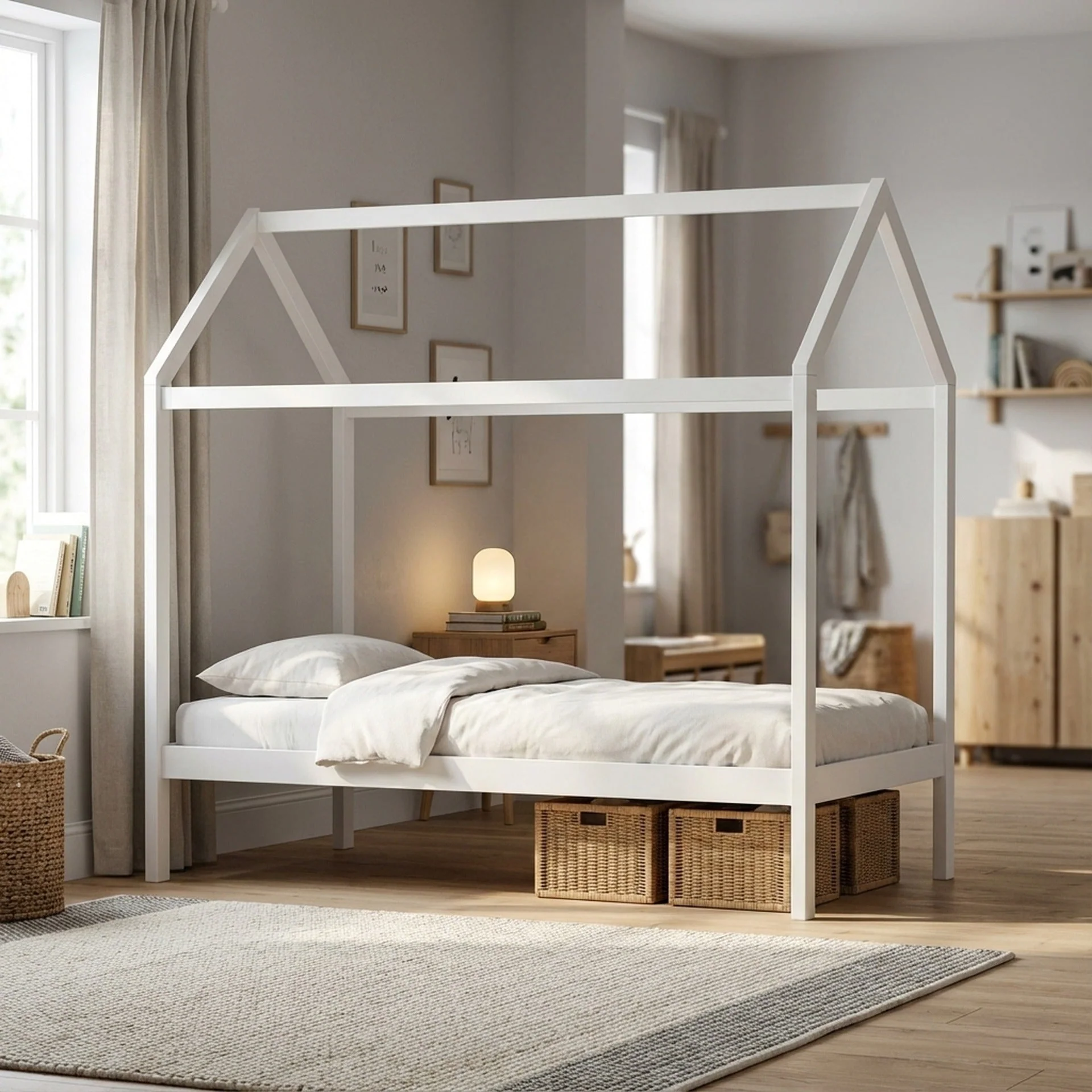 Mayon Single Wooden House Bed Frame - White - Image 2