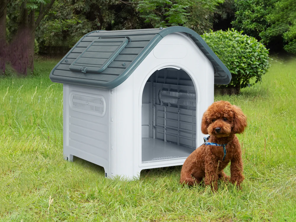 Medium Plastic Dog House with Window - Grey - Image 2