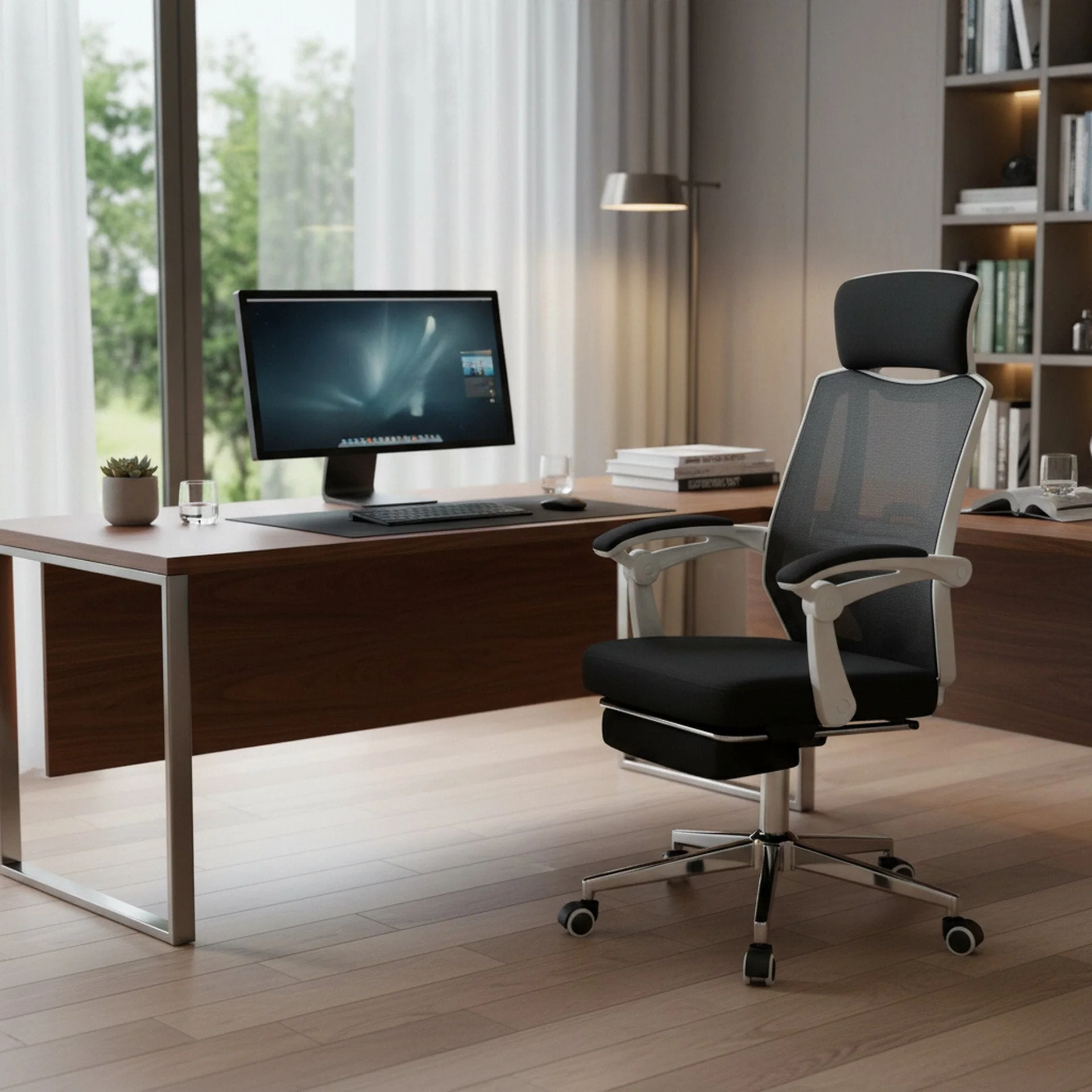 Melissa Office Chair with Footrest - Black + White - Image 3