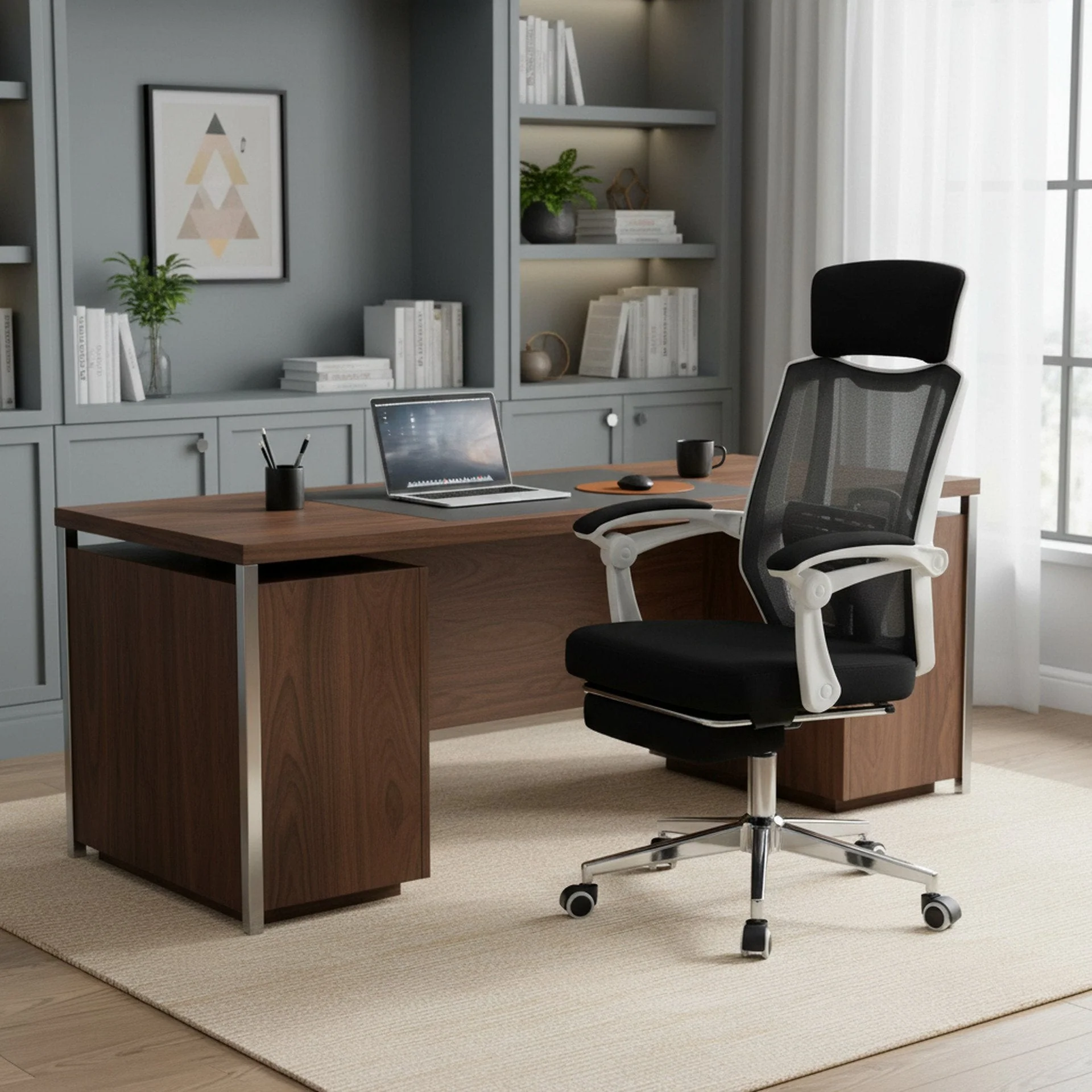 Melissa Office Chair with Footrest - Black + White - Image 4