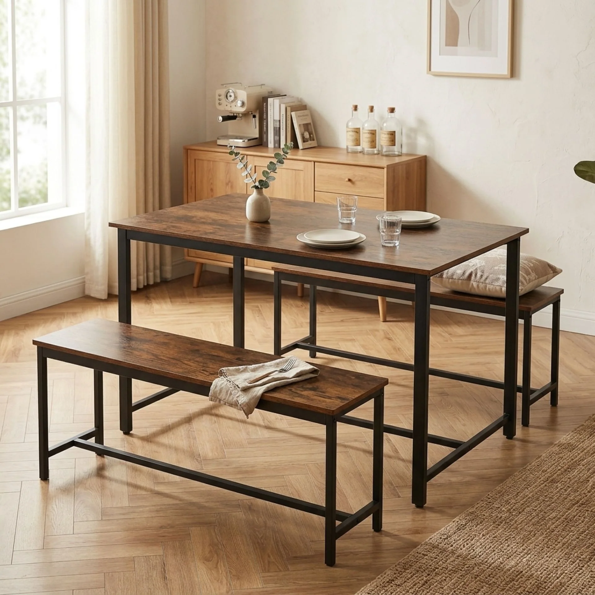 Merren 3 Piece Dining Set - Rustic Brown