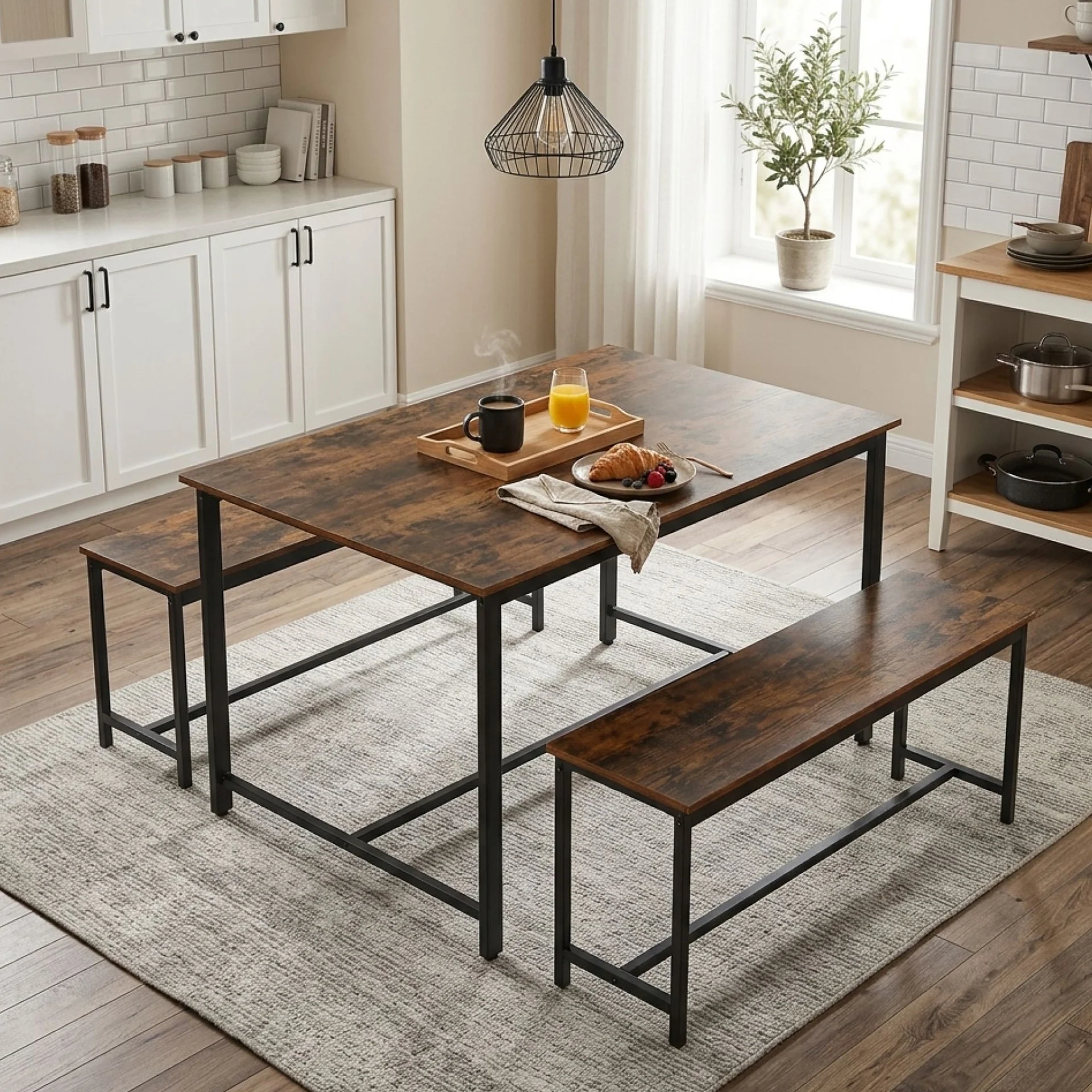 Merren 3 Piece Dining Set - Rustic Brown - Image 2