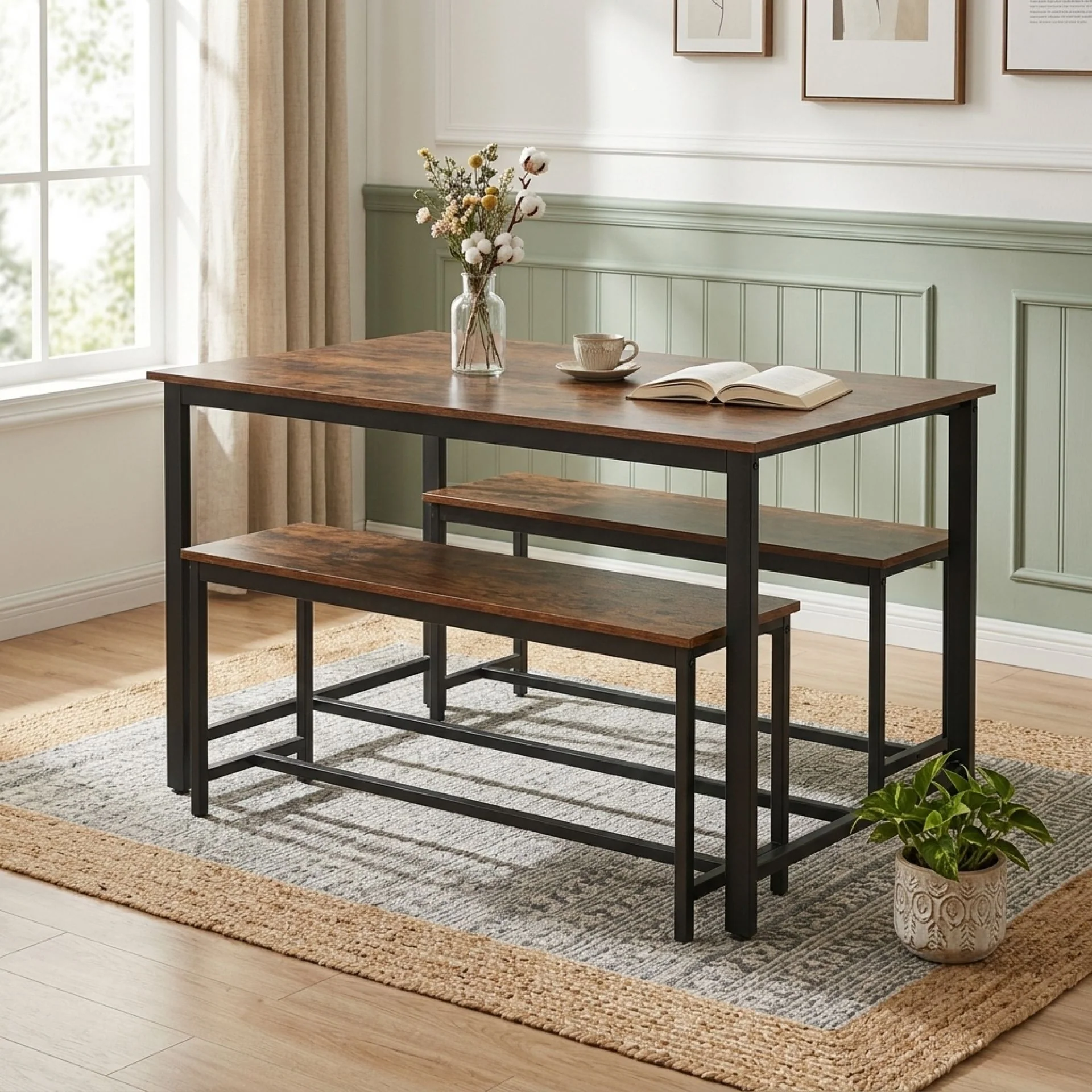Merren 3 Piece Dining Set - Rustic Brown - Image 3