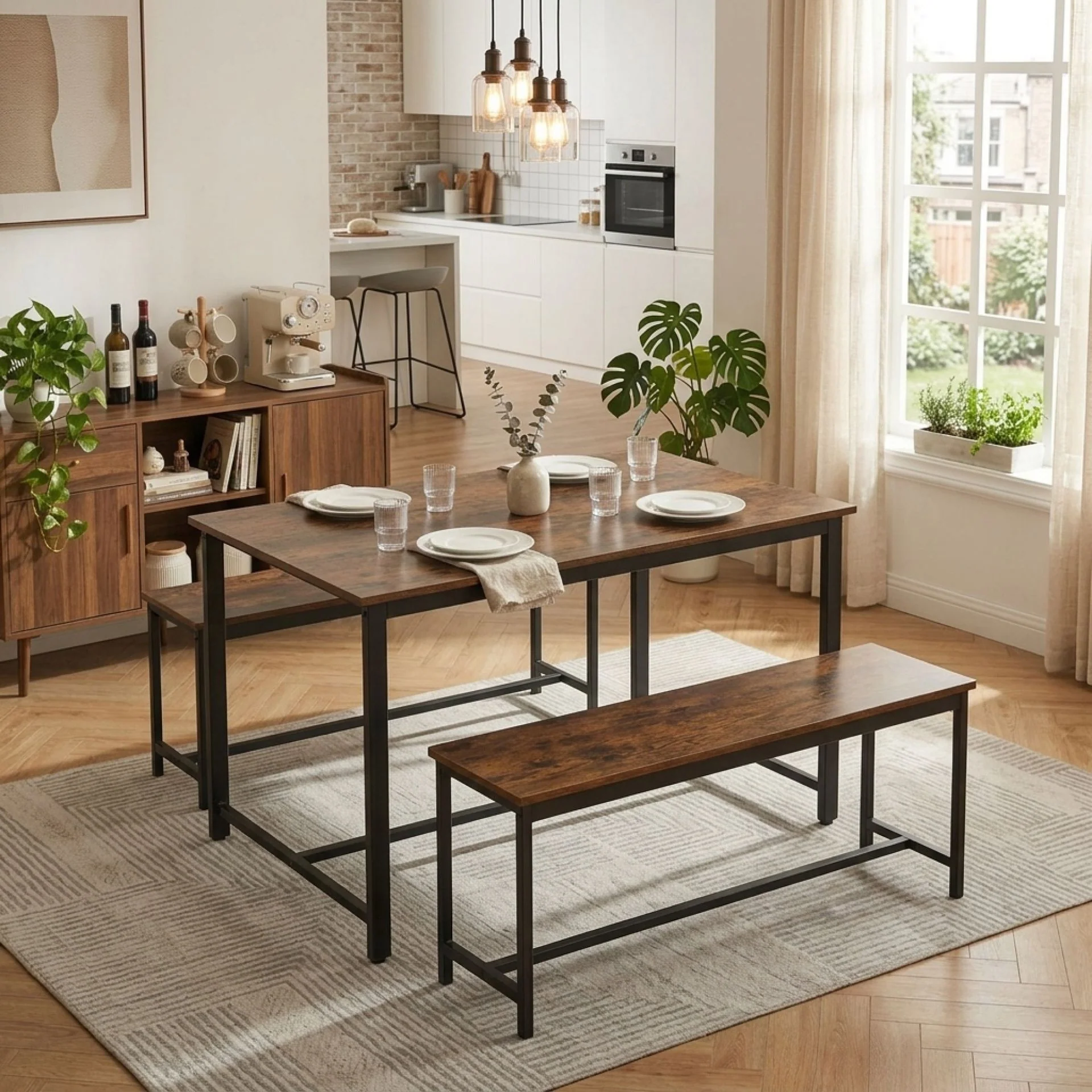 Merren 3 Piece Dining Set - Rustic Brown - Image 4
