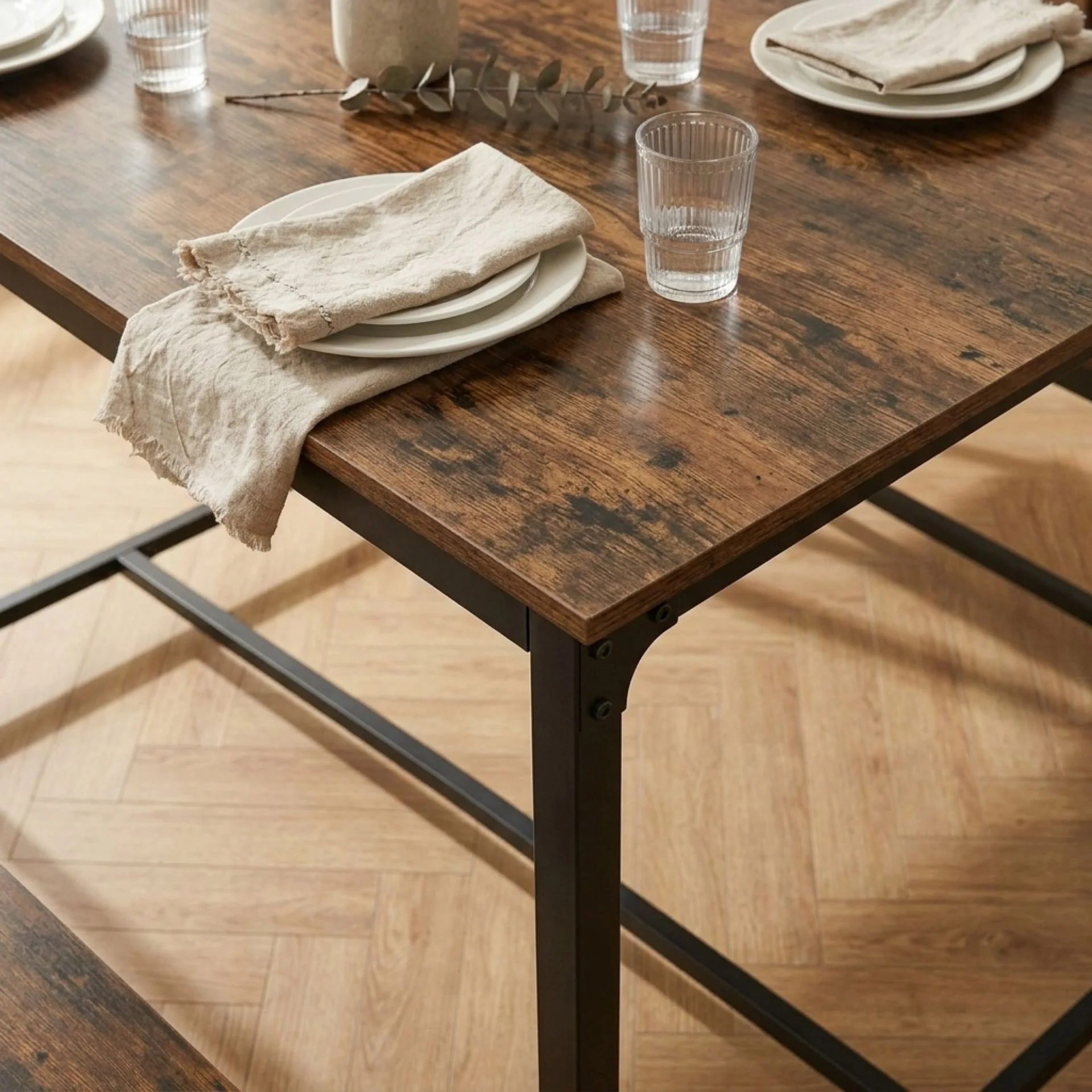 Merren 3 Piece Dining Set - Rustic Brown - Image 5