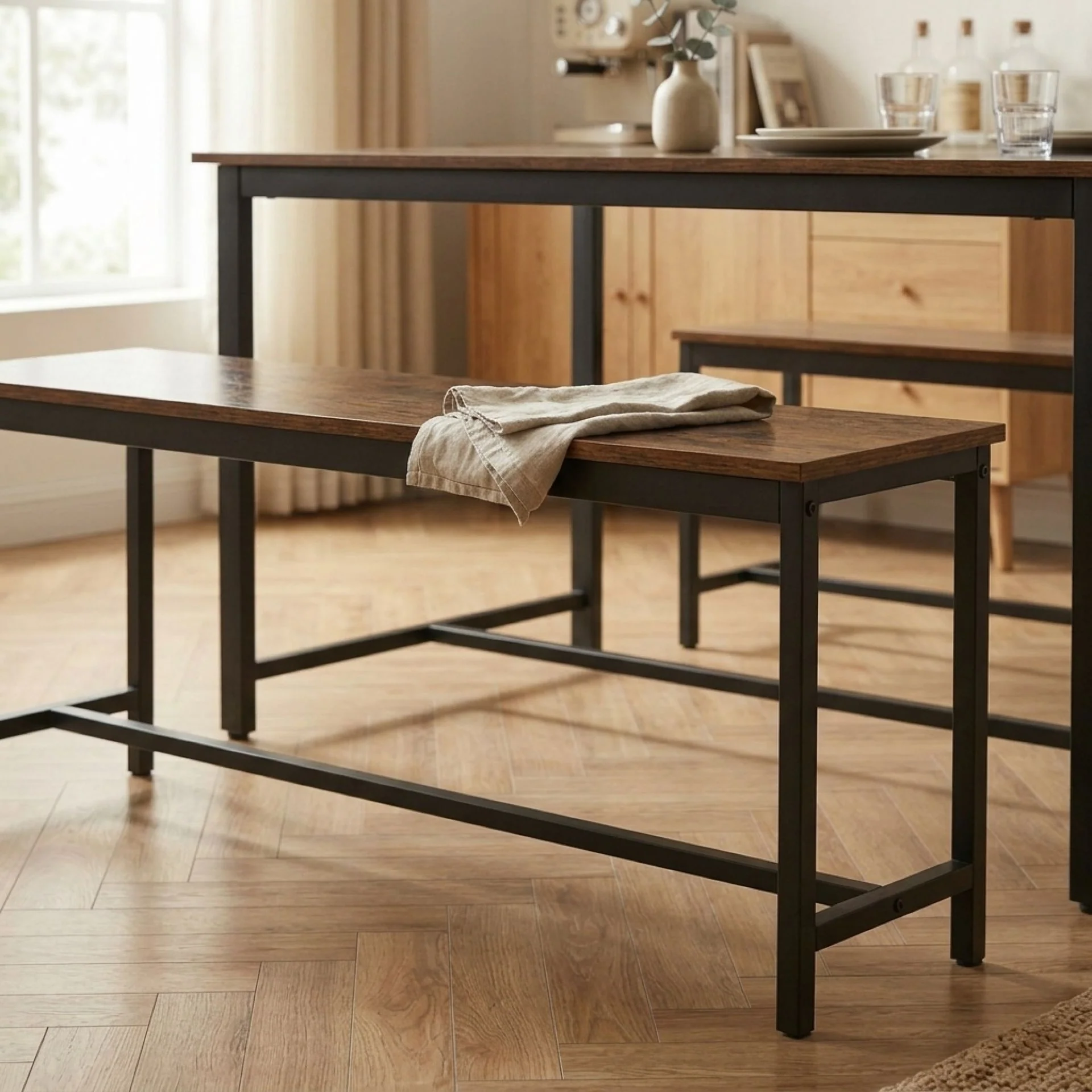 Merren 3 Piece Dining Set - Rustic Brown - Image 6