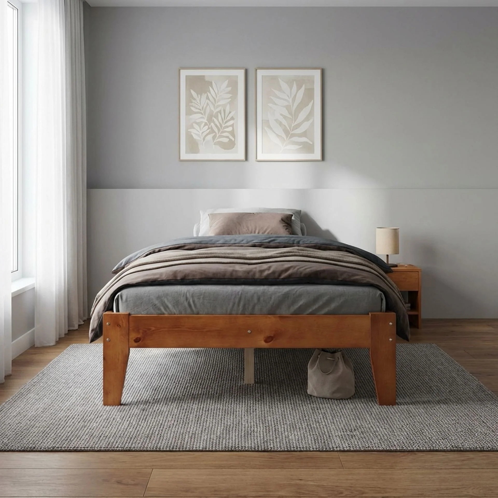 Meri King Single Wooden Bed Frame - Oak - Image 5