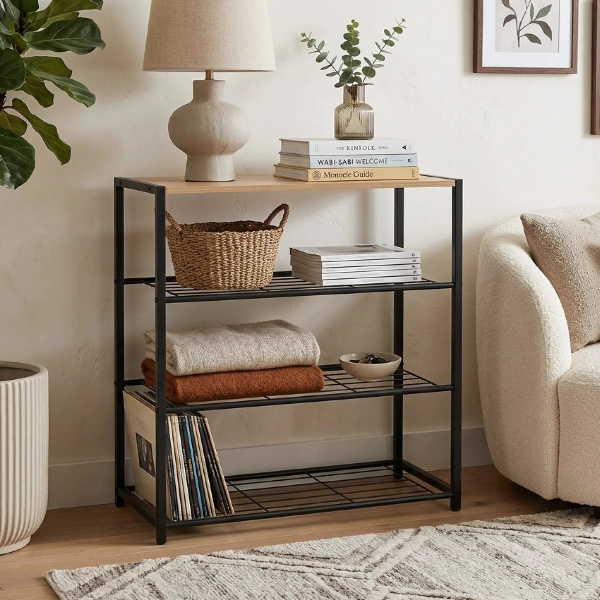 Milton 4 Tier Storage Shelf - Maple + Black - Image 6
