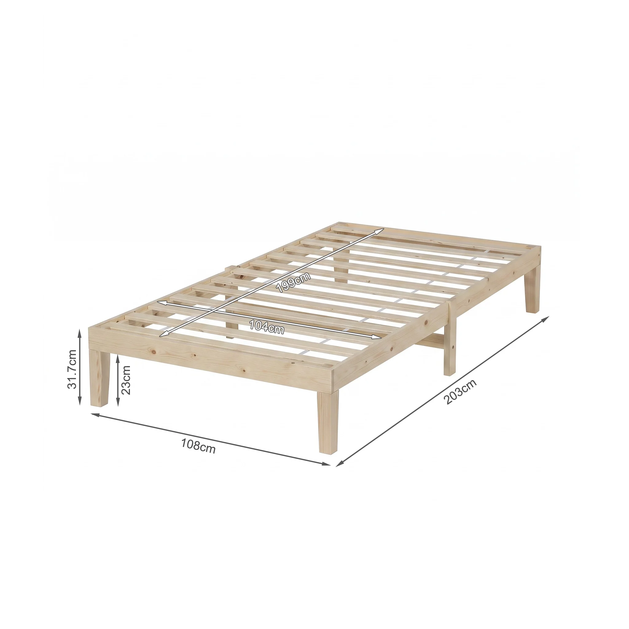 Miro King Single Wooden Bed Frame - Natural - Image 13