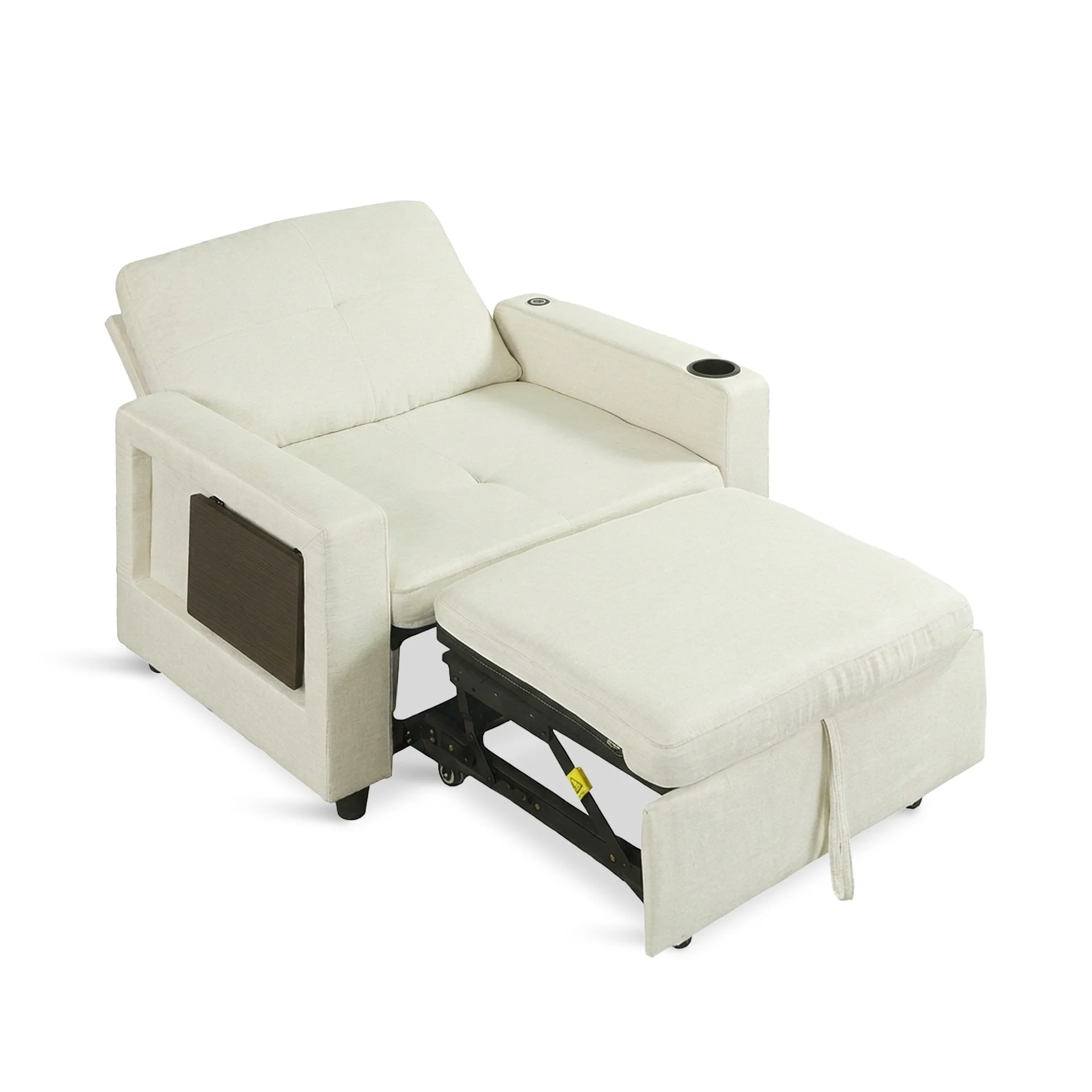 Mist 1 Seater Sofa Bed With Cup Holder And Side Tray - Cream - Image 15