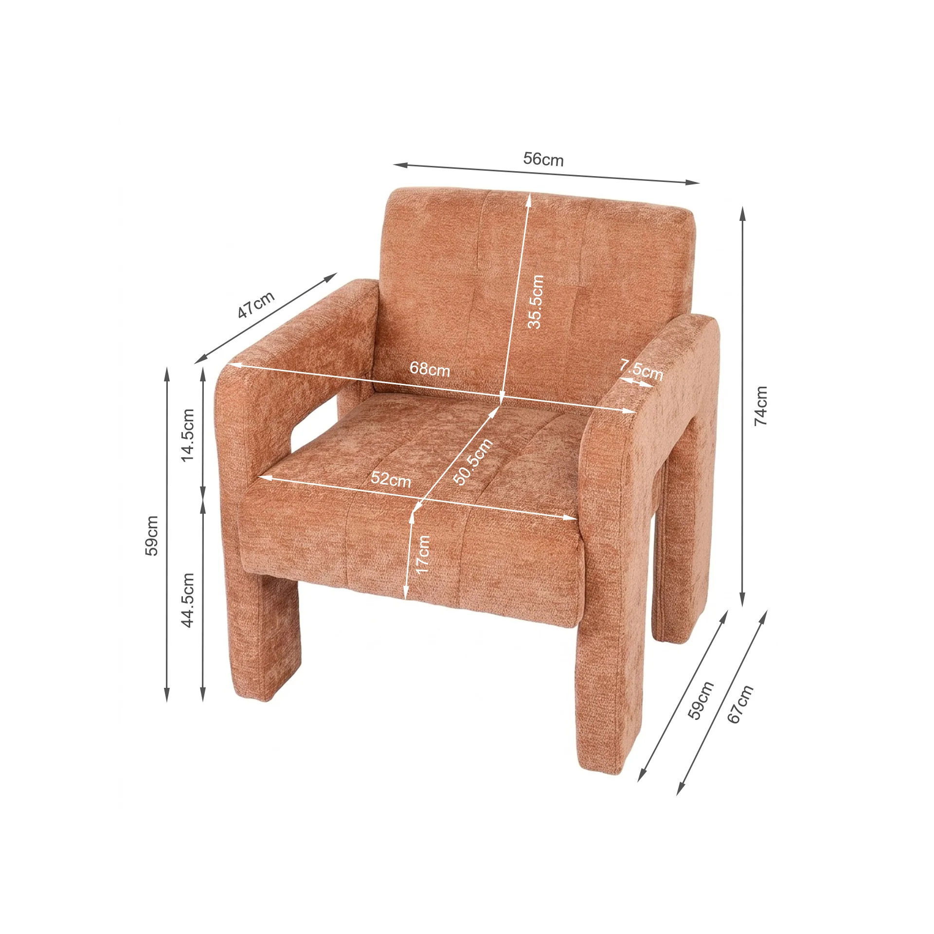 Mocha Chenille Armchair - Warm Clay - Image 13