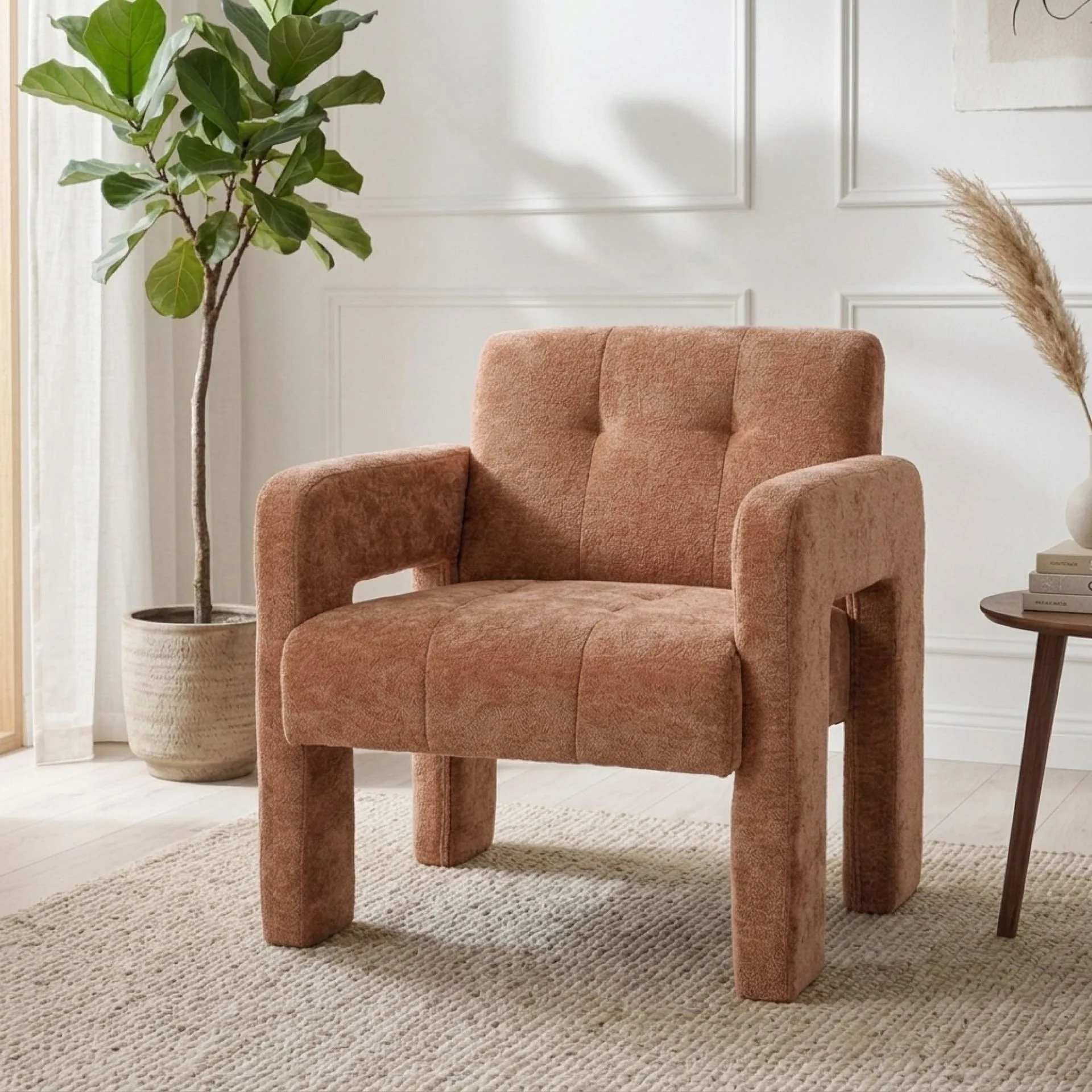 Mocha Chenille Armchair - Warm Clay - Image 3