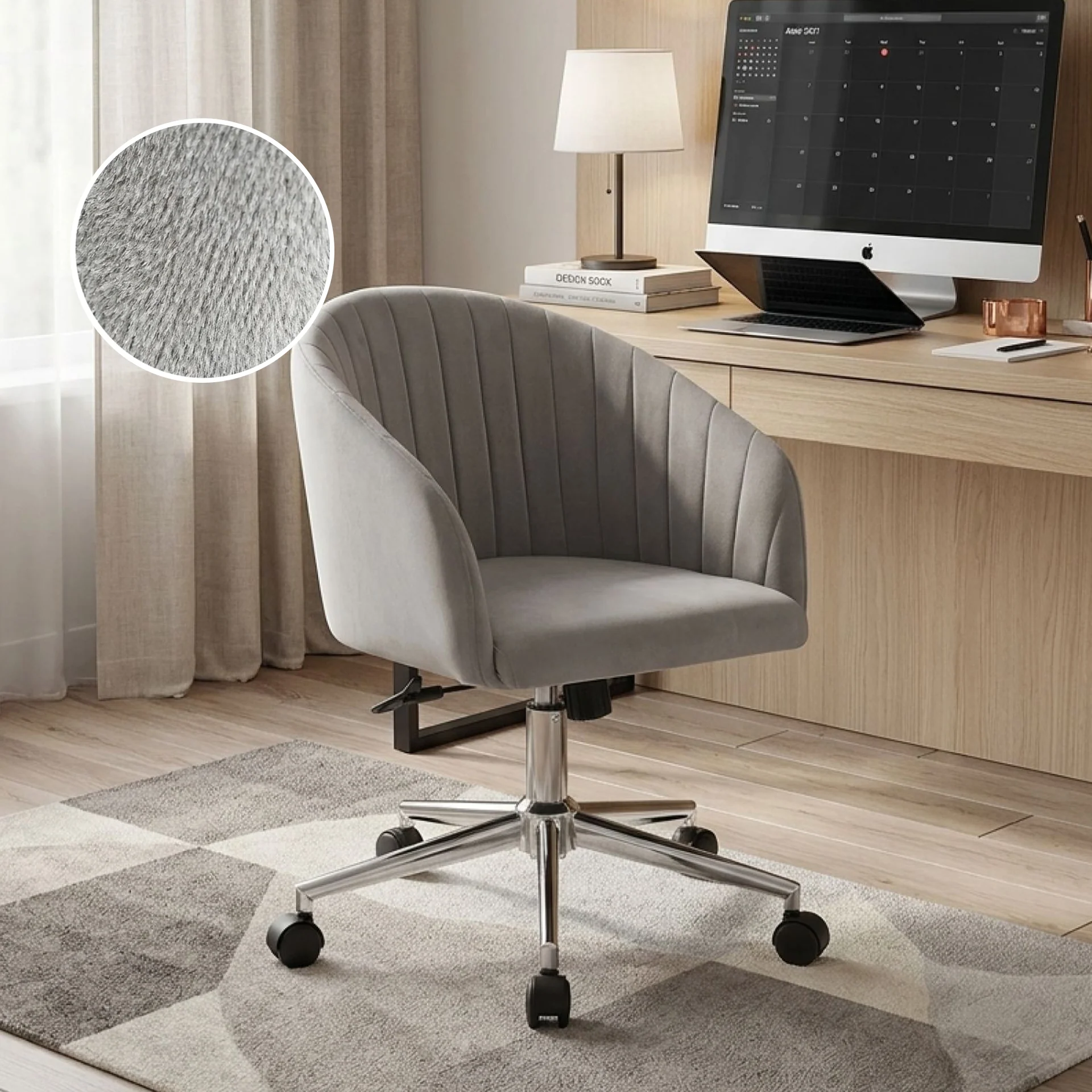 Morgan Velvet Office Chair - Light Grey - Image 2