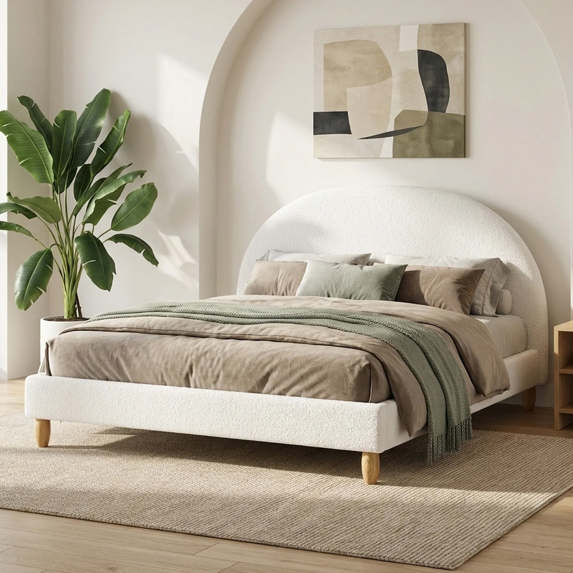 Moruisg Boucle Queen Bed Frame - White - Image 3