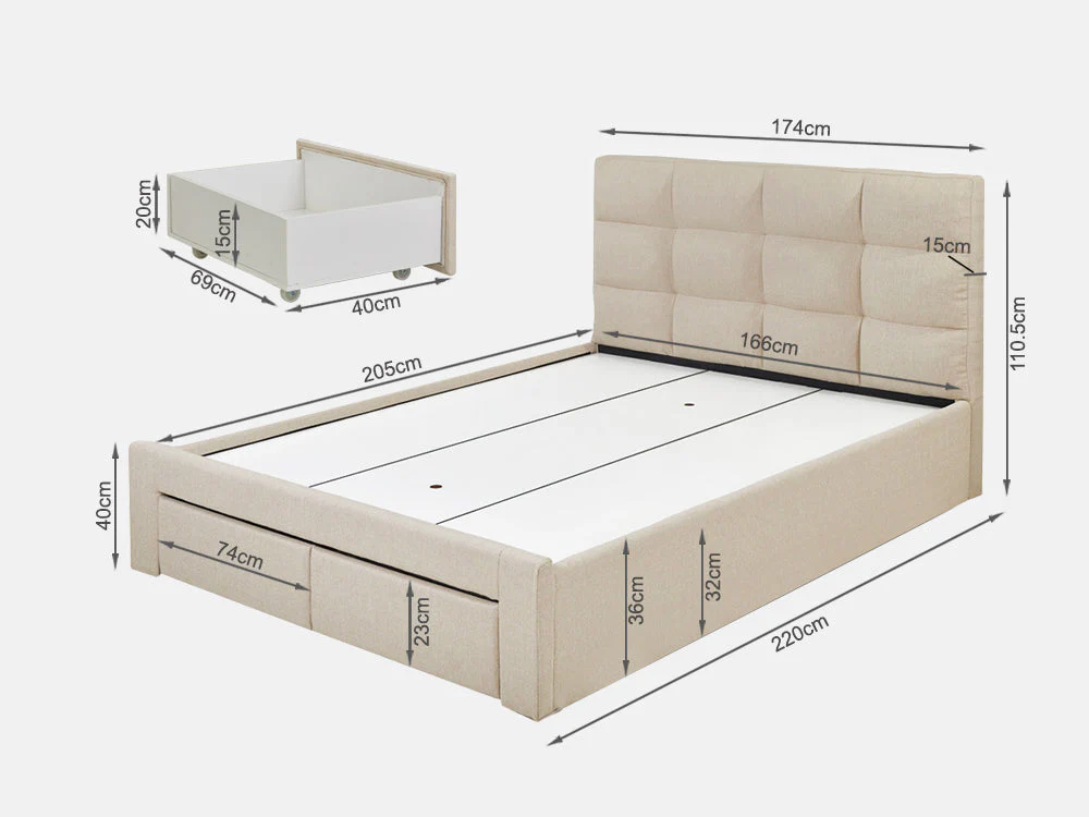 MUSALA King Bed Frame with Storage - BEIGE - Image 15