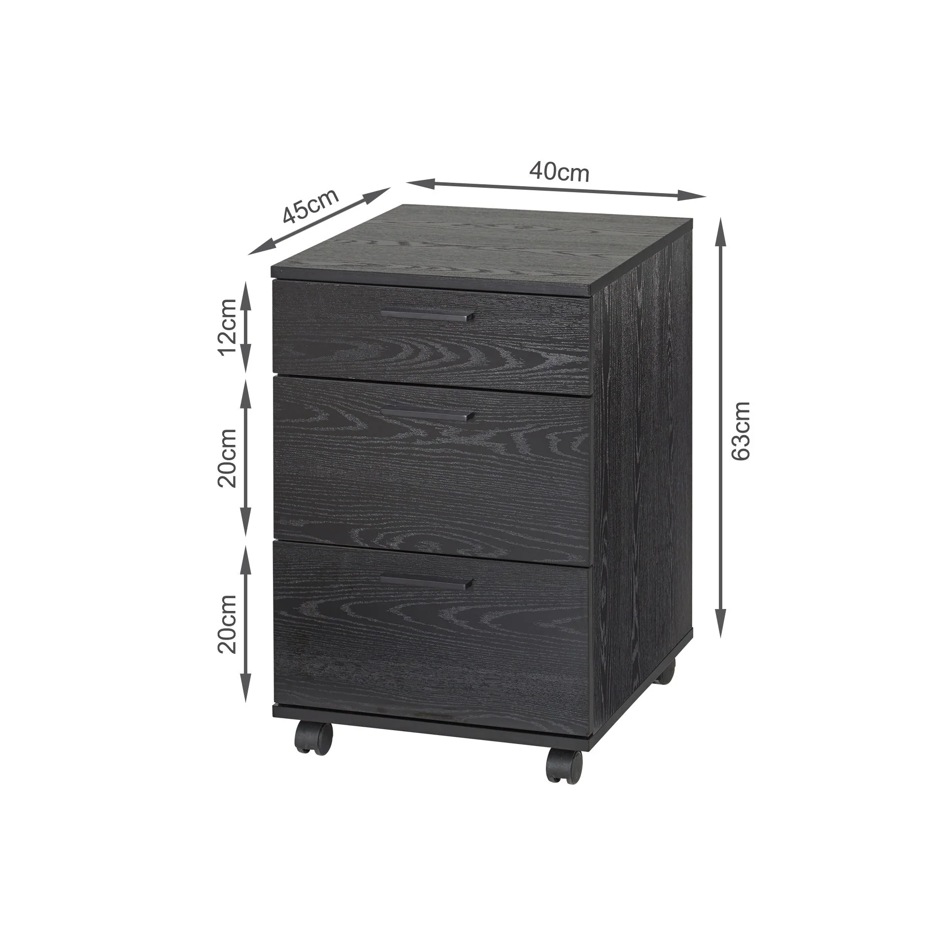 Nakia 3 Drawer Filing Cabinet - Black - Image 8