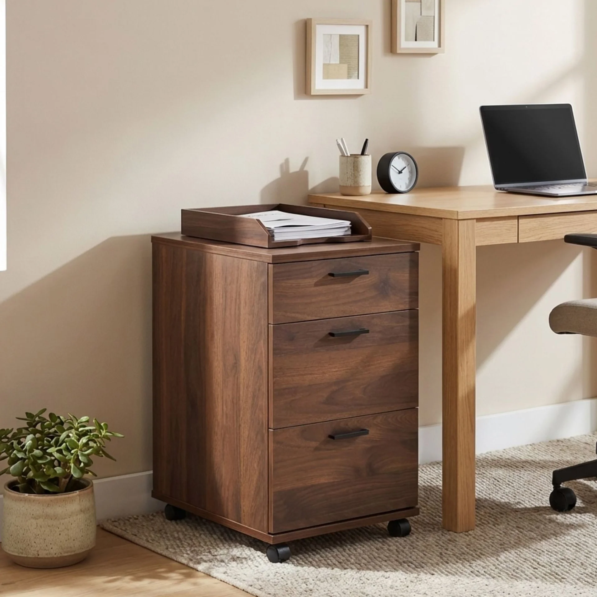 Nakia 3 Drawer Filing Cabinet - Walnut - Image 6