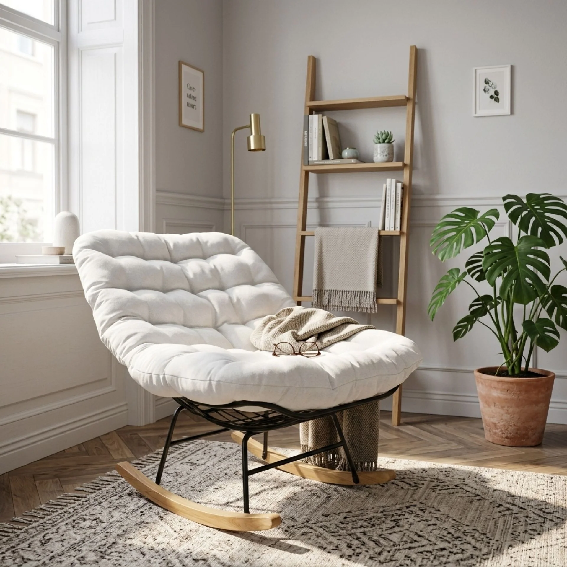 Naro Linen Rocking ArmChair - Beige - Image 5