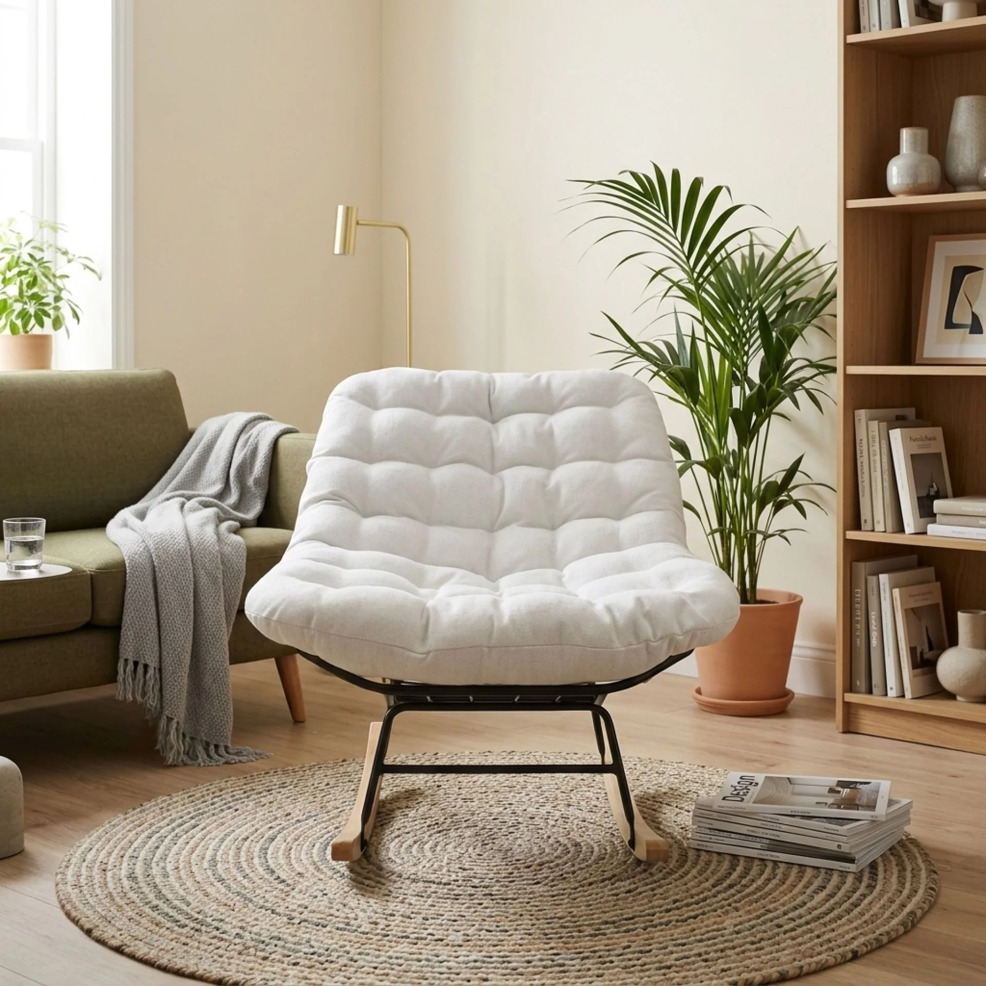 Naro Linen Rocking ArmChair - Beige - Image 6