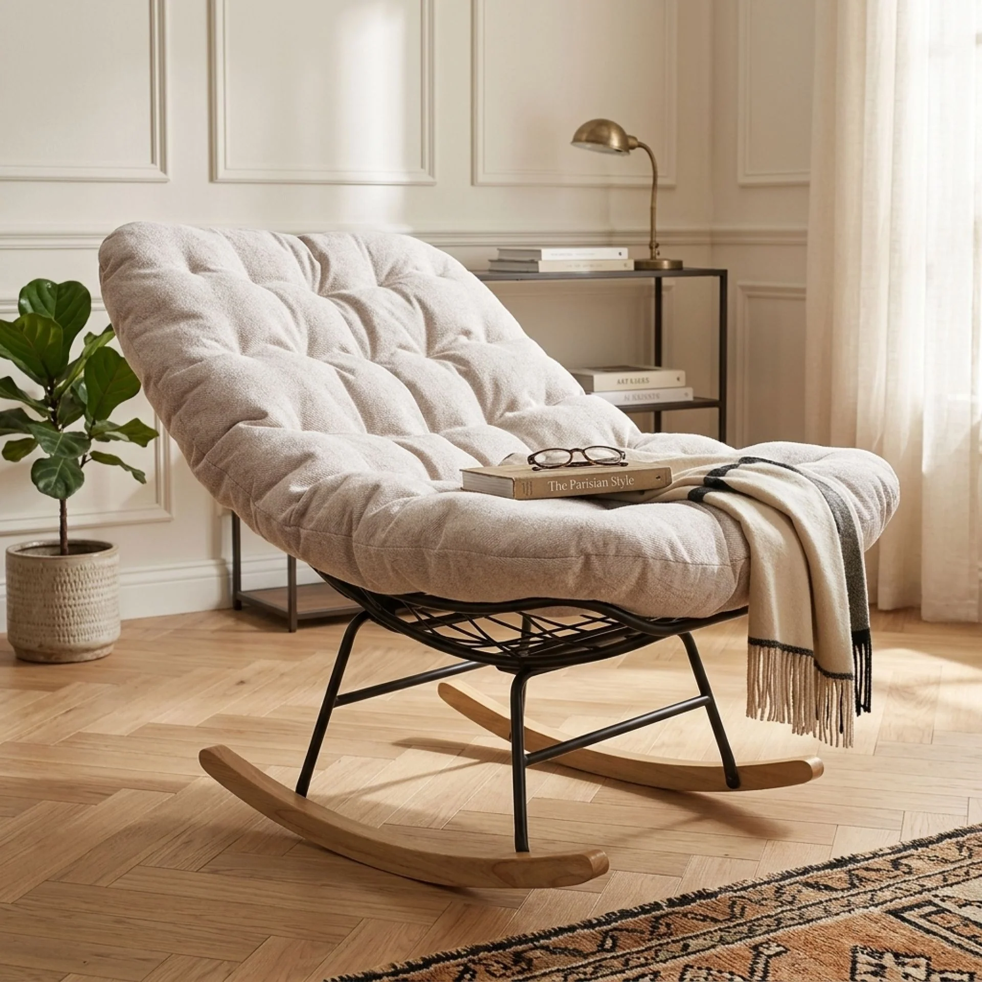 Naro Linen Rocking Armchair - Brown