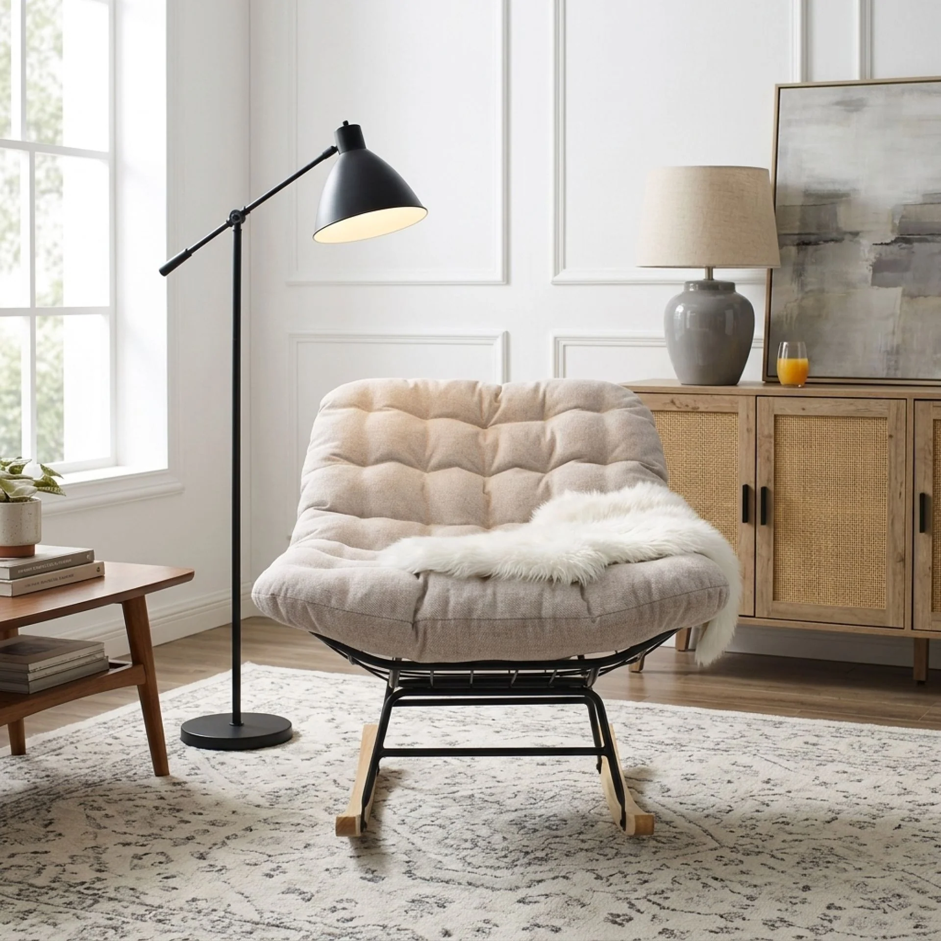 Naro Linen Rocking Armchair - Brown - Image 7