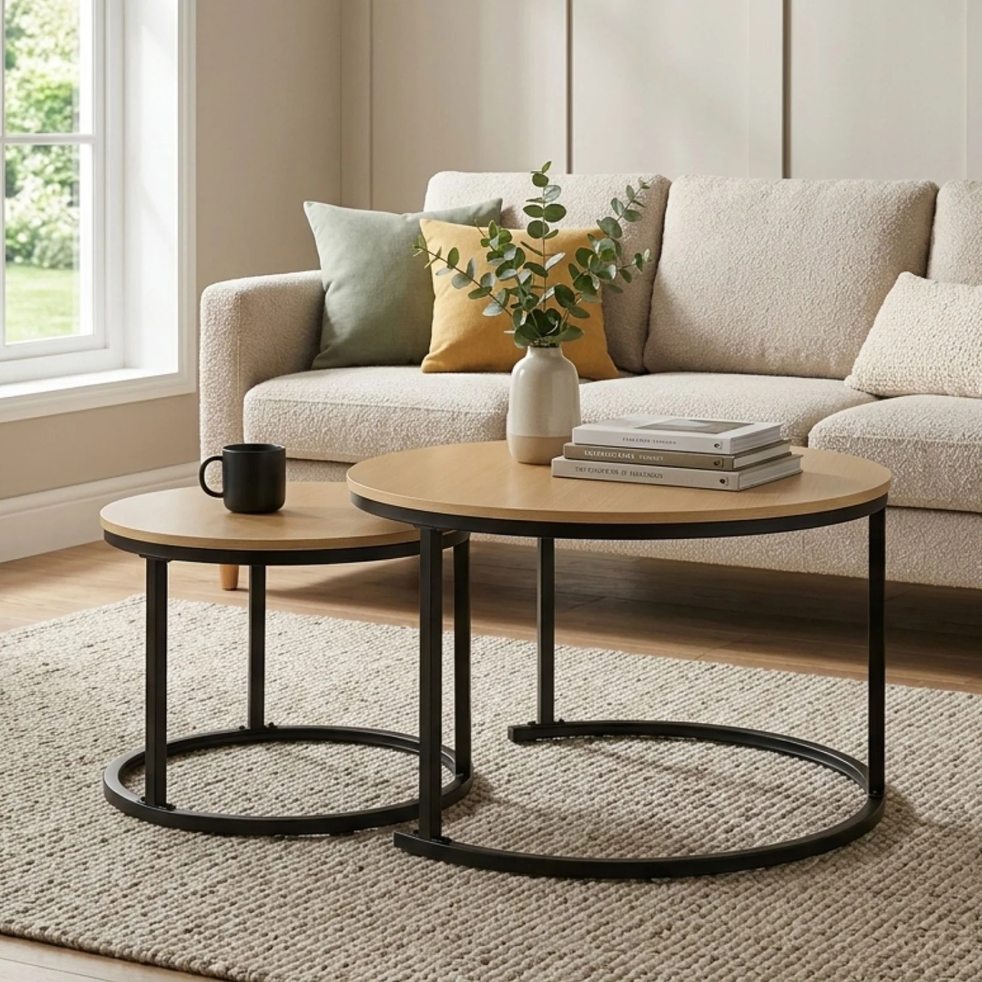 Nasser Nesting Coffee Table - Set of 2 - Natural + Black - Image 3